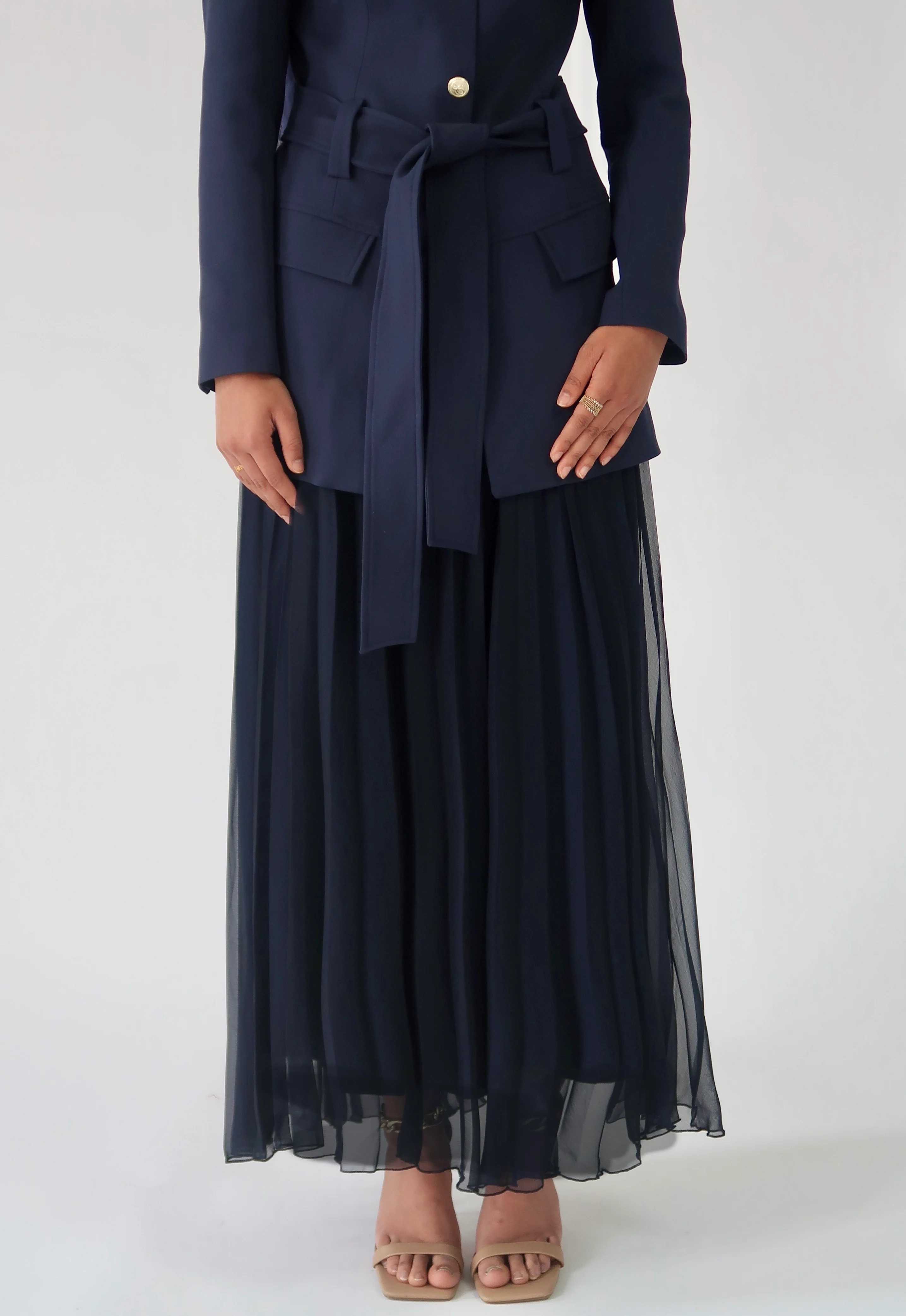 Navy Pleated Chiffon Skirt - Final Sale - Image 3