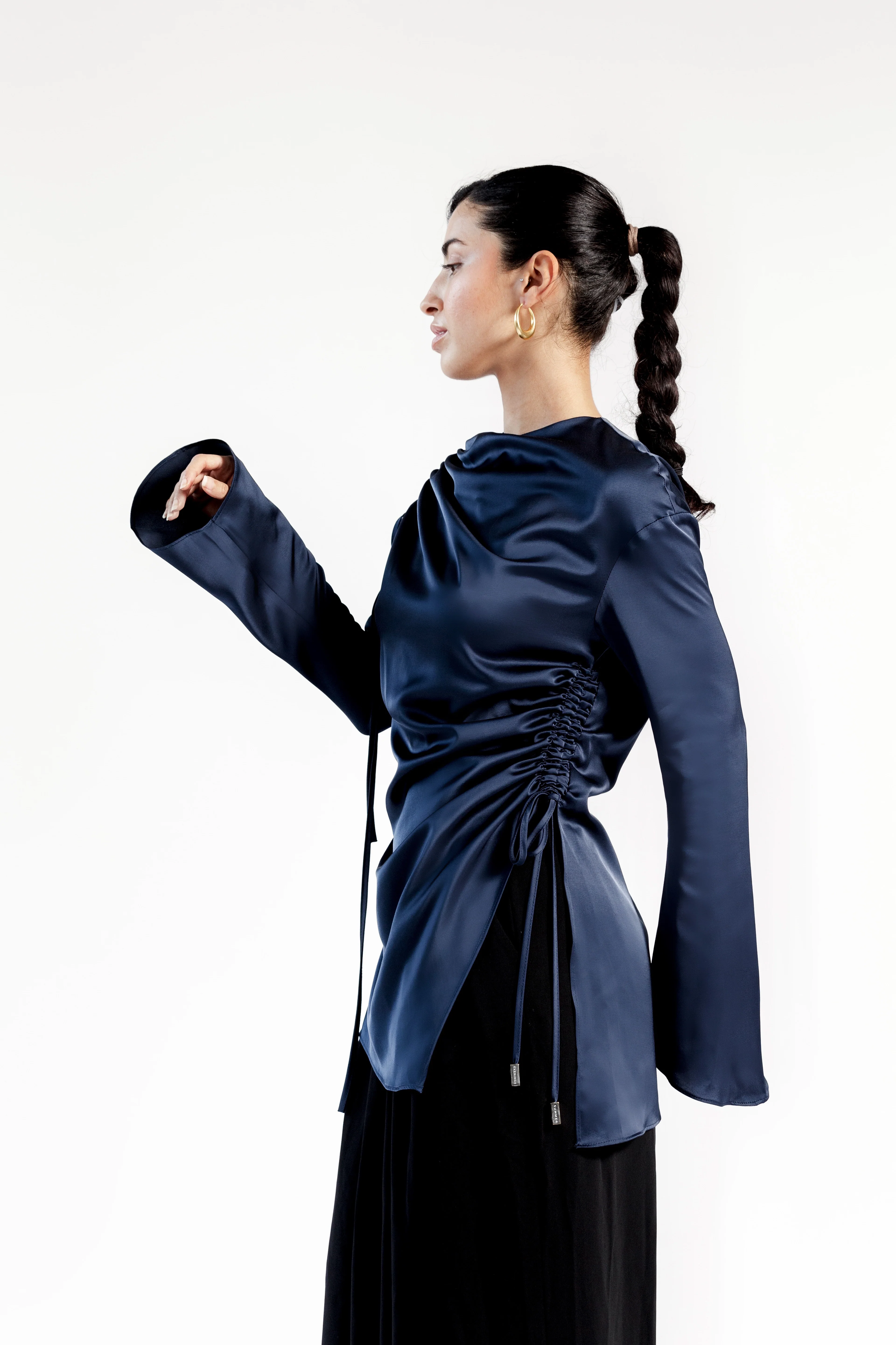 Navy Satin Ruched Tunic- Final Sale - Image 2