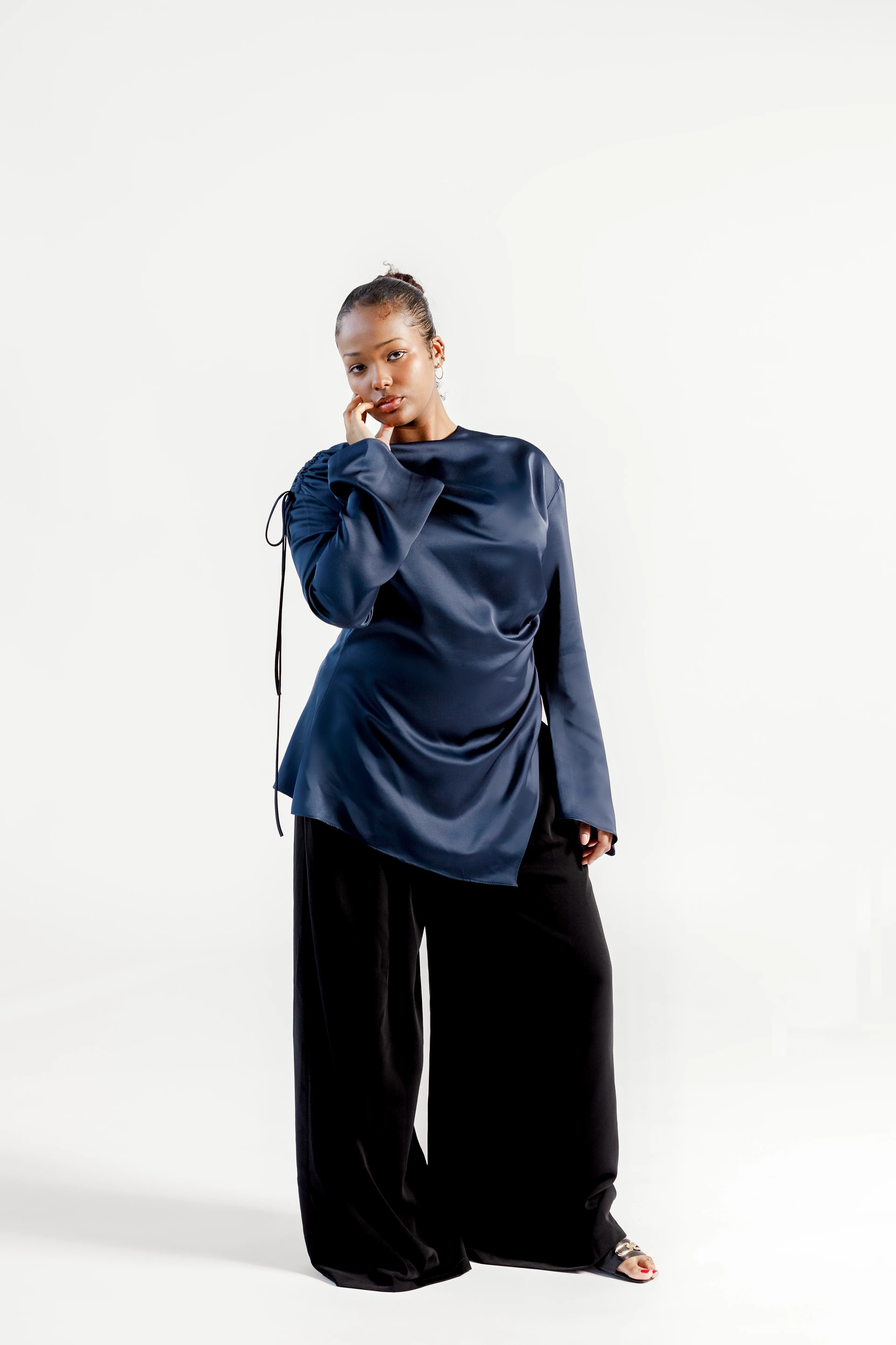 Navy Satin Ruched Tunic- Final Sale - Image 3