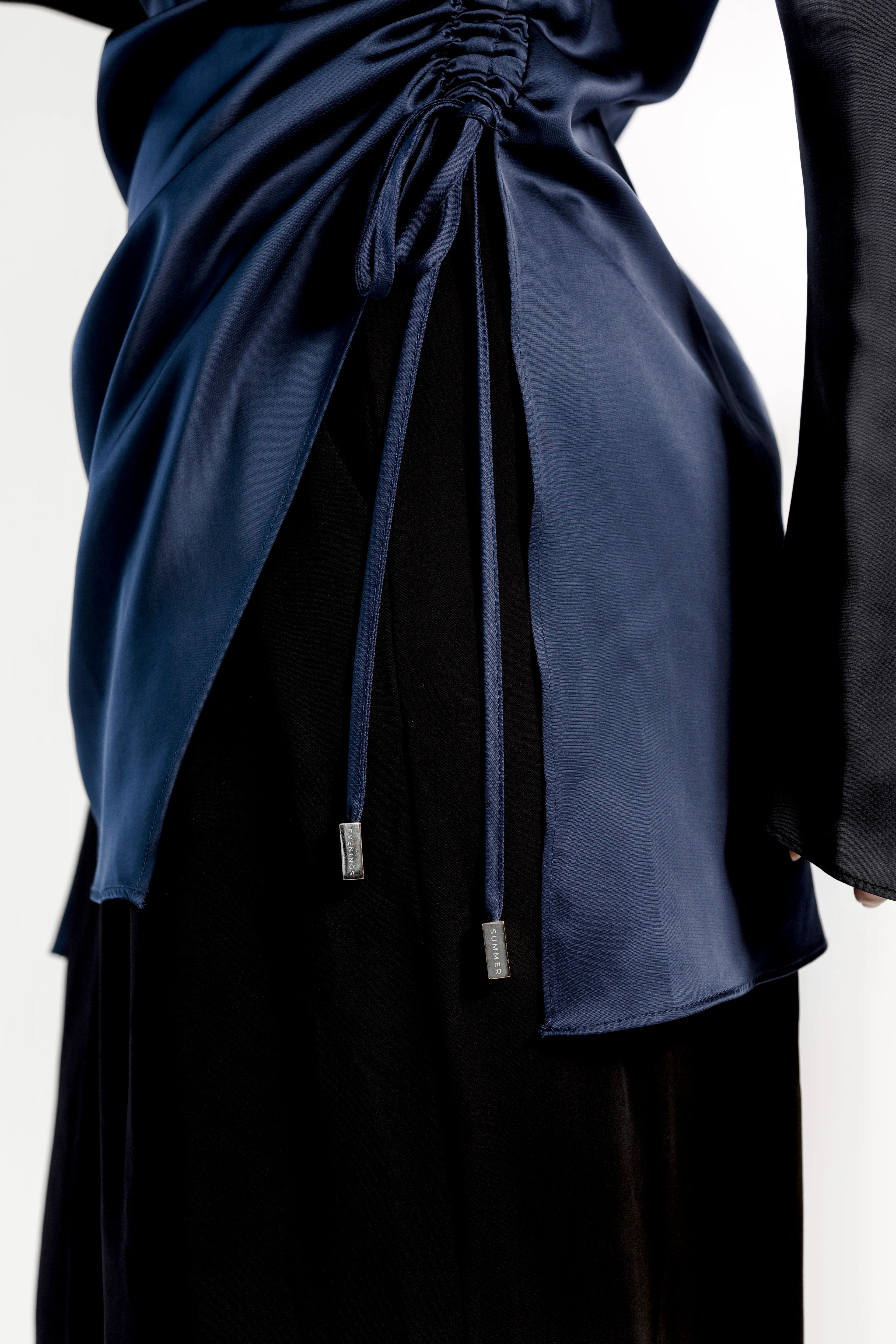 Navy Satin Ruched Tunic- Final Sale - Image 4