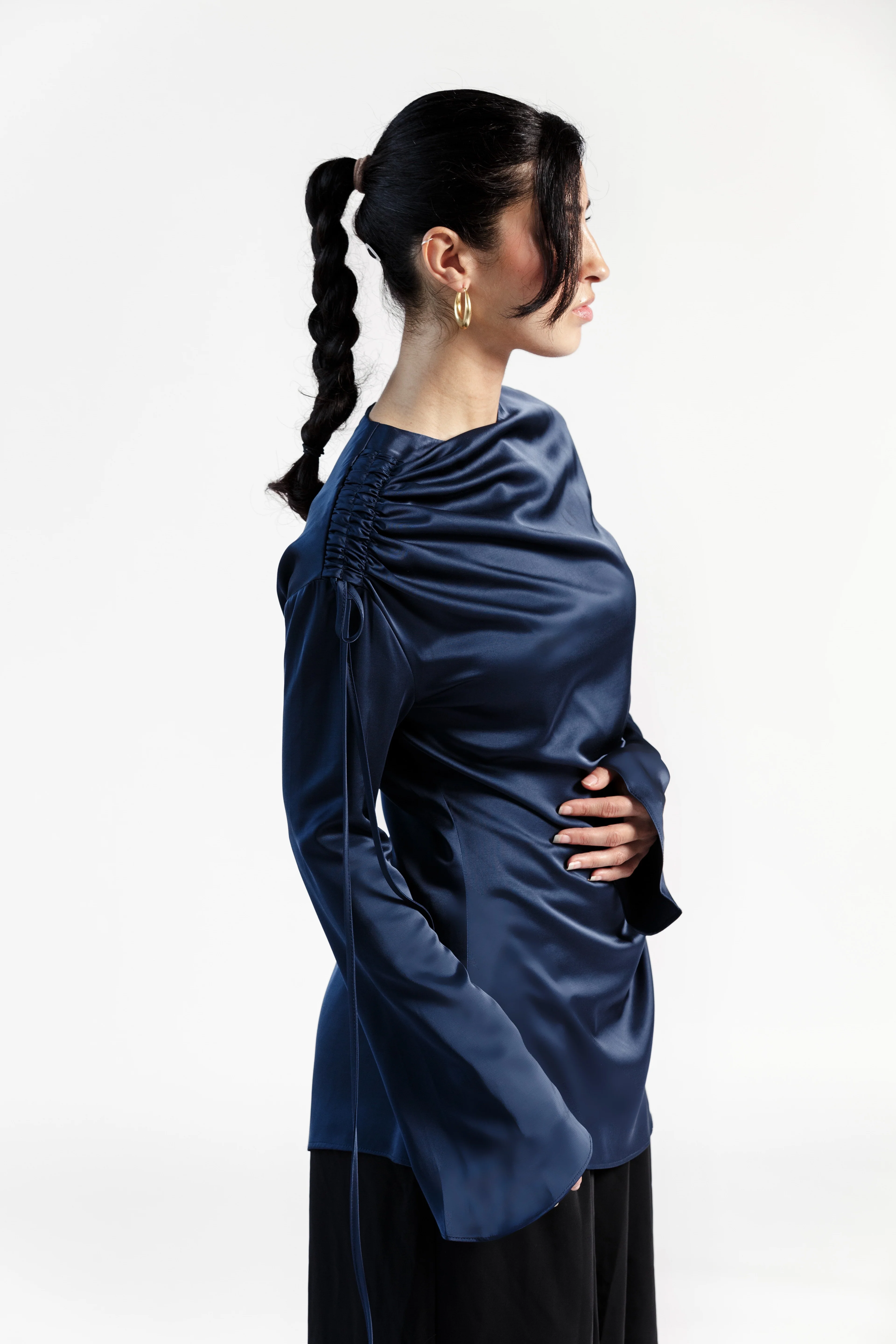 Navy Satin Ruched Tunic- Final Sale - Image 5