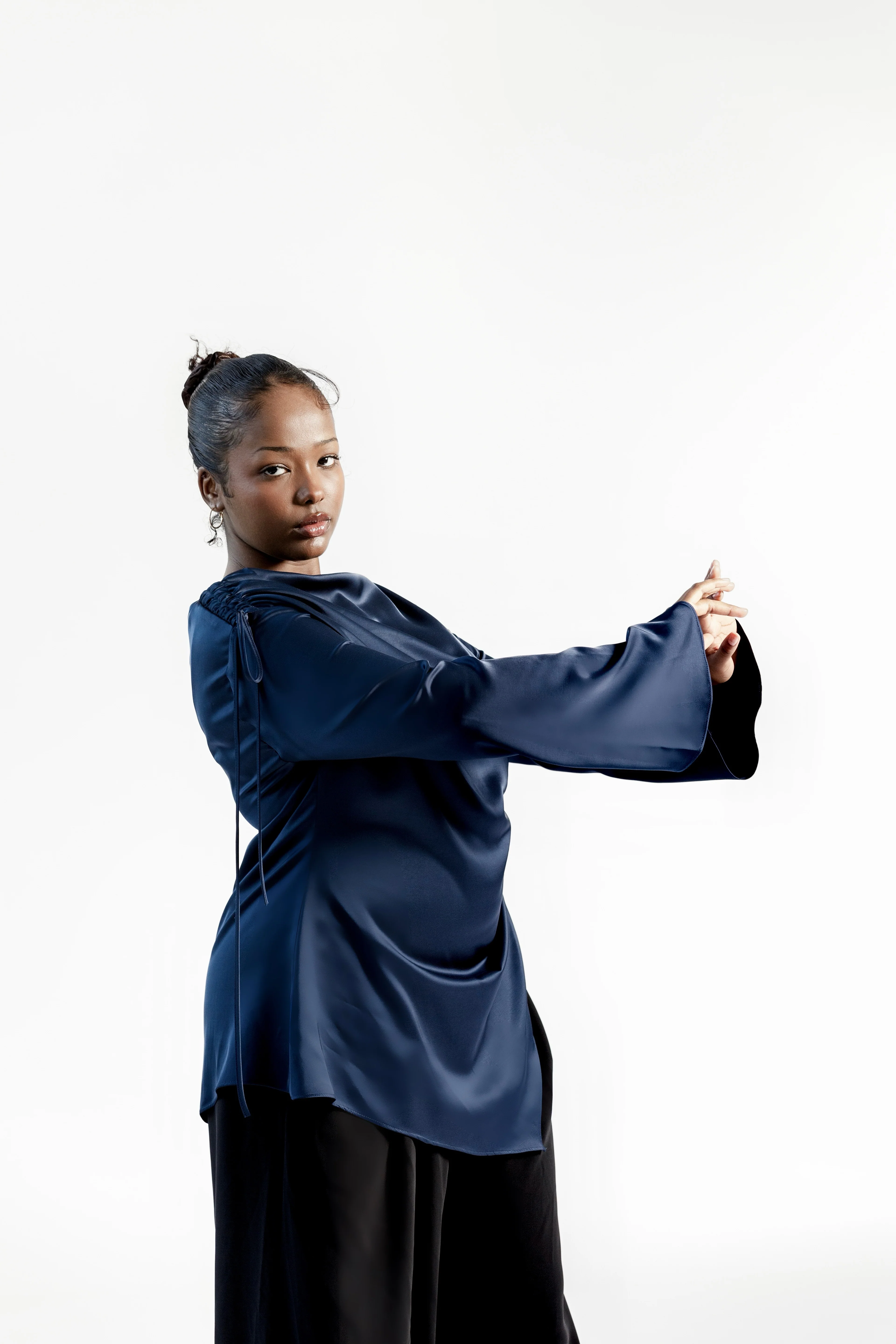 Navy Satin Ruched Tunic- Final Sale - Image 6