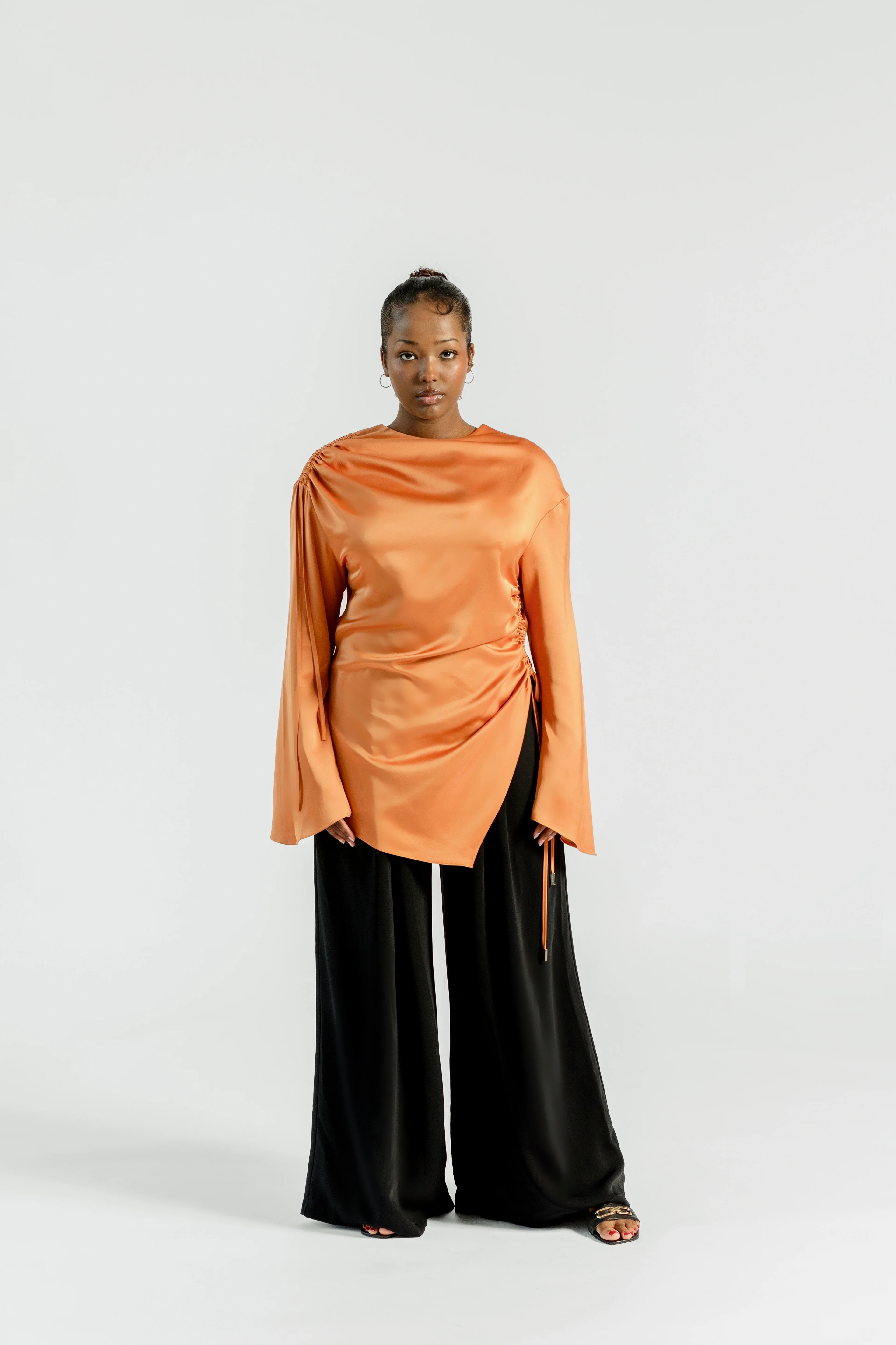 Burnt Orange Satin Ruched Tunic- Final Sale - Image 5