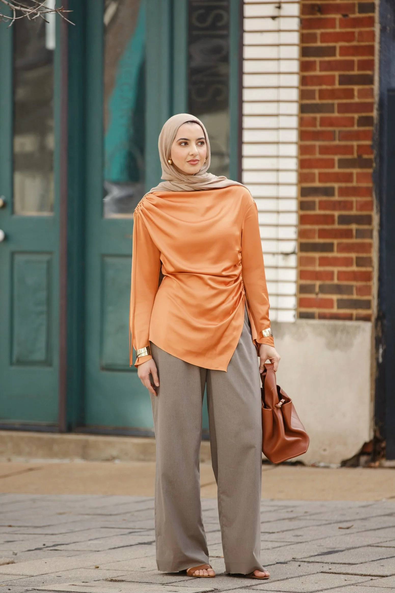 Burnt Orange Satin Ruched Tunic- Final Sale - Image 8