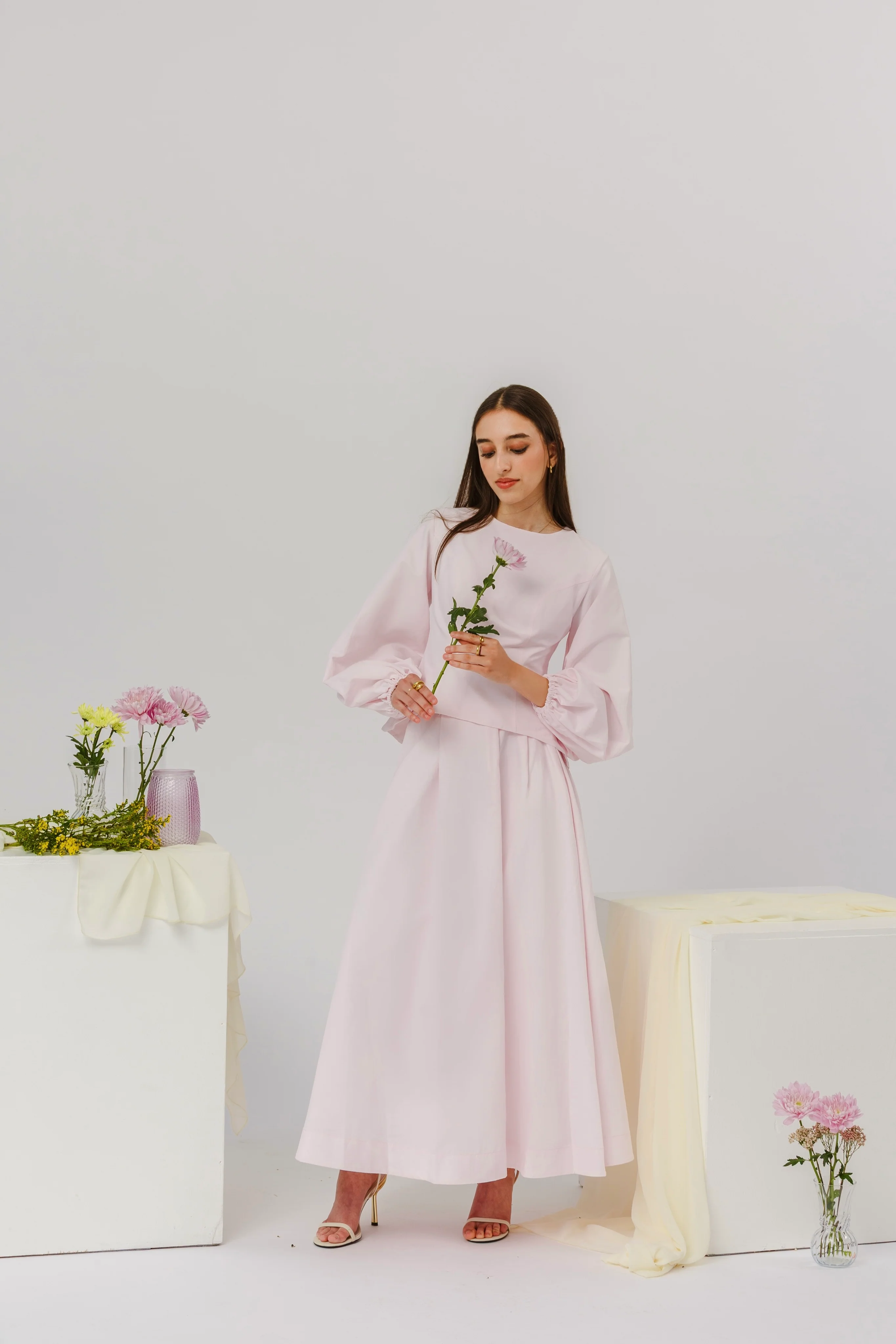 Orchid Pink Balloon Top & Maxi Skirt Set - Image 2