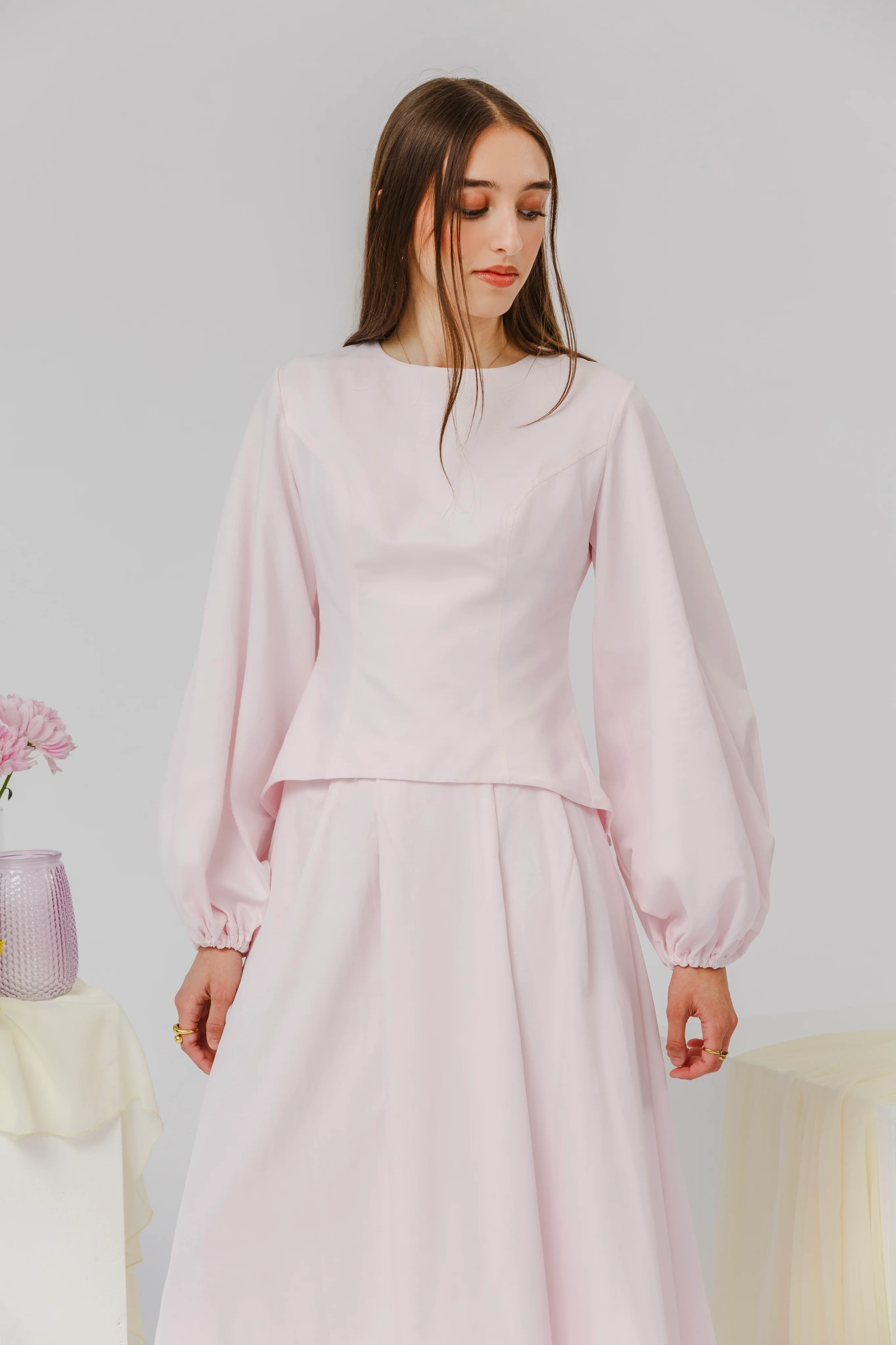 Orchid Pink Balloon Top & Maxi Skirt Set - Image 3