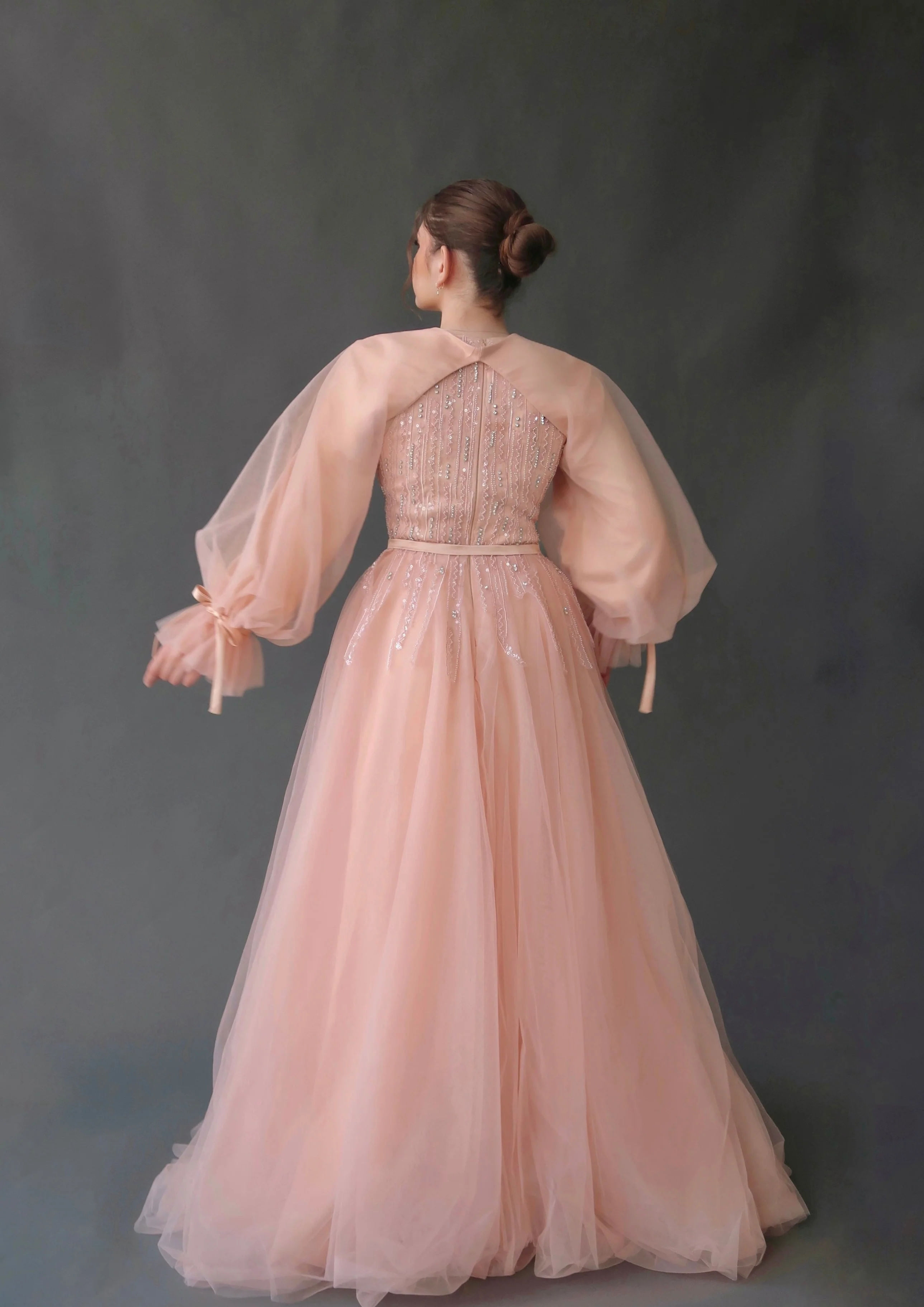 Peach Convertible Halter Neck Ball Gown - Image 4