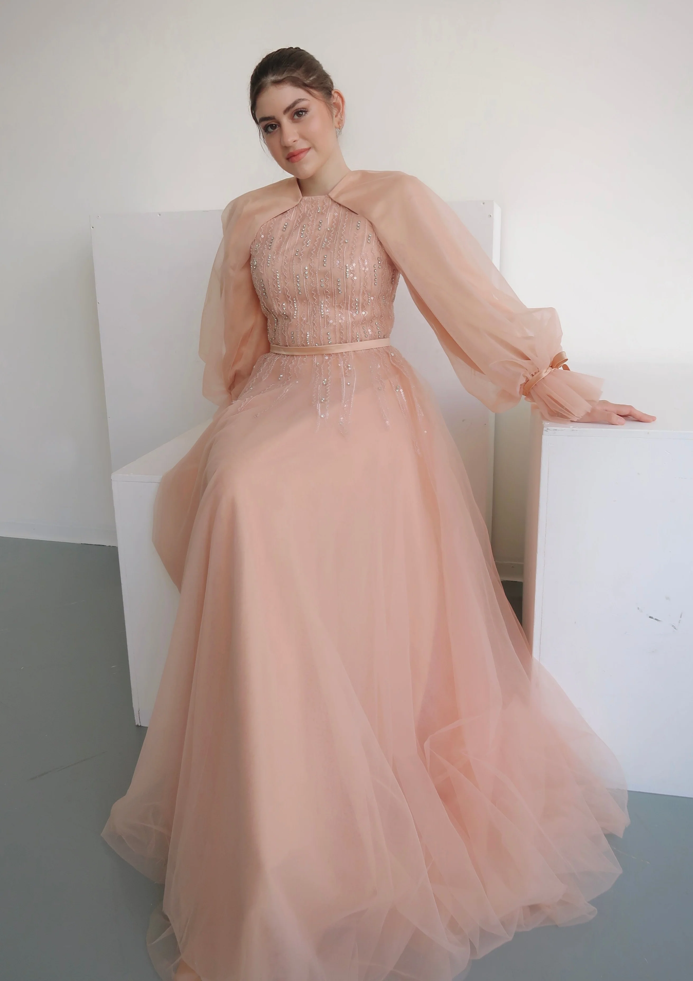 Peach Convertible Halter Neck Ball Gown - Image 5