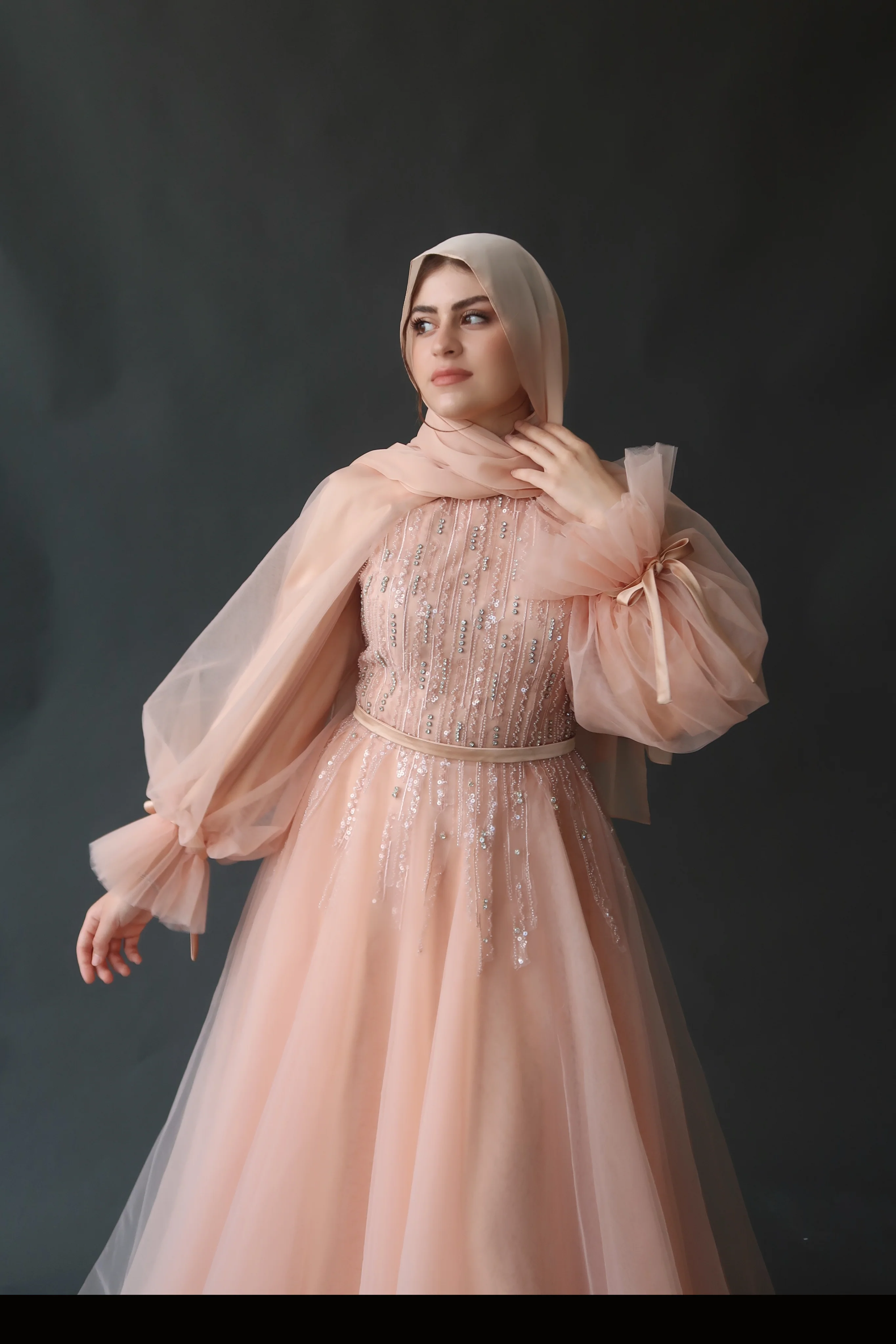 Peach Convertible Halter Neck Ball Gown - Image 7