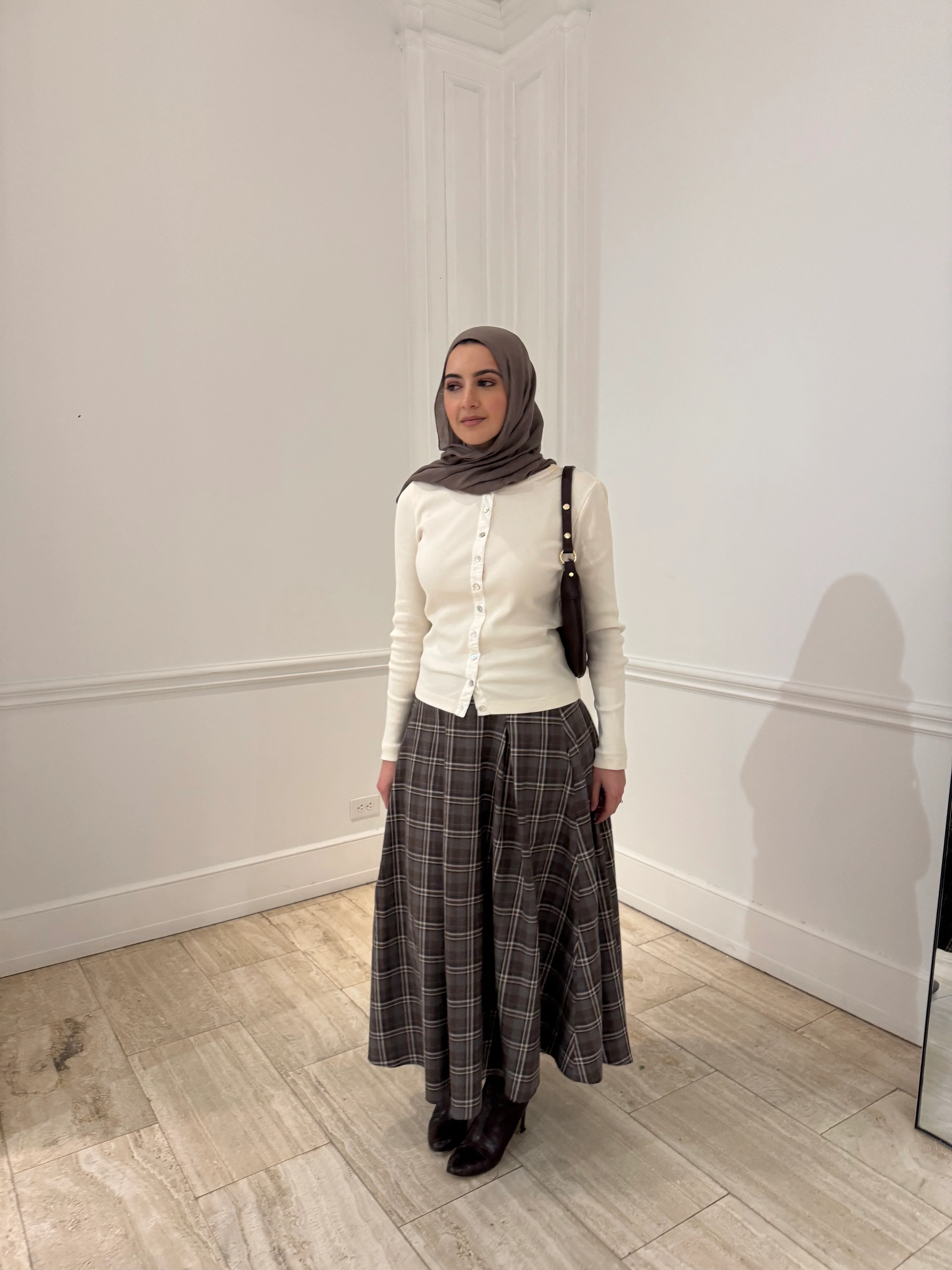Brown Plaid Flare Skirt - Image 10