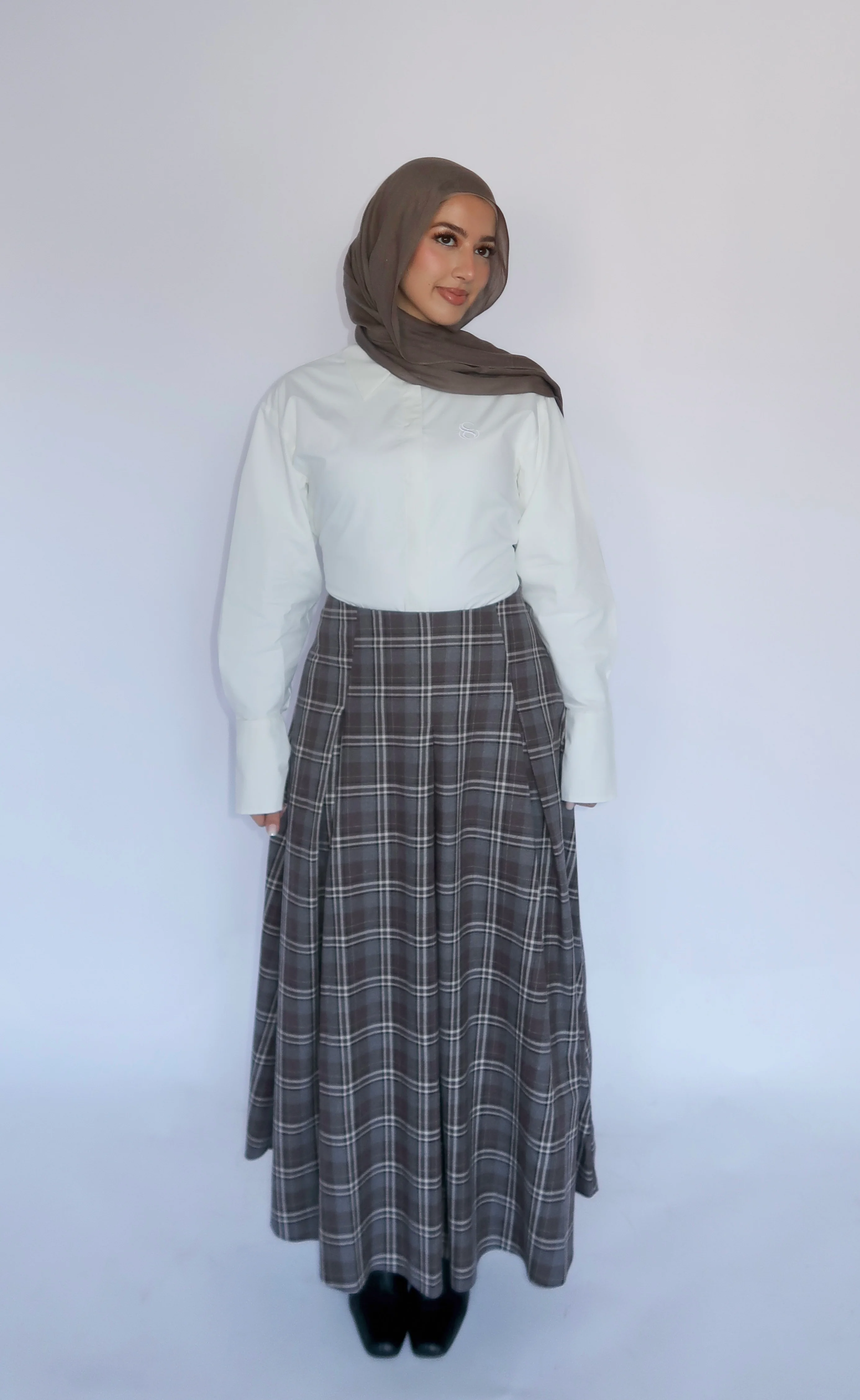 Brown Plaid Flare Skirt - Image 2