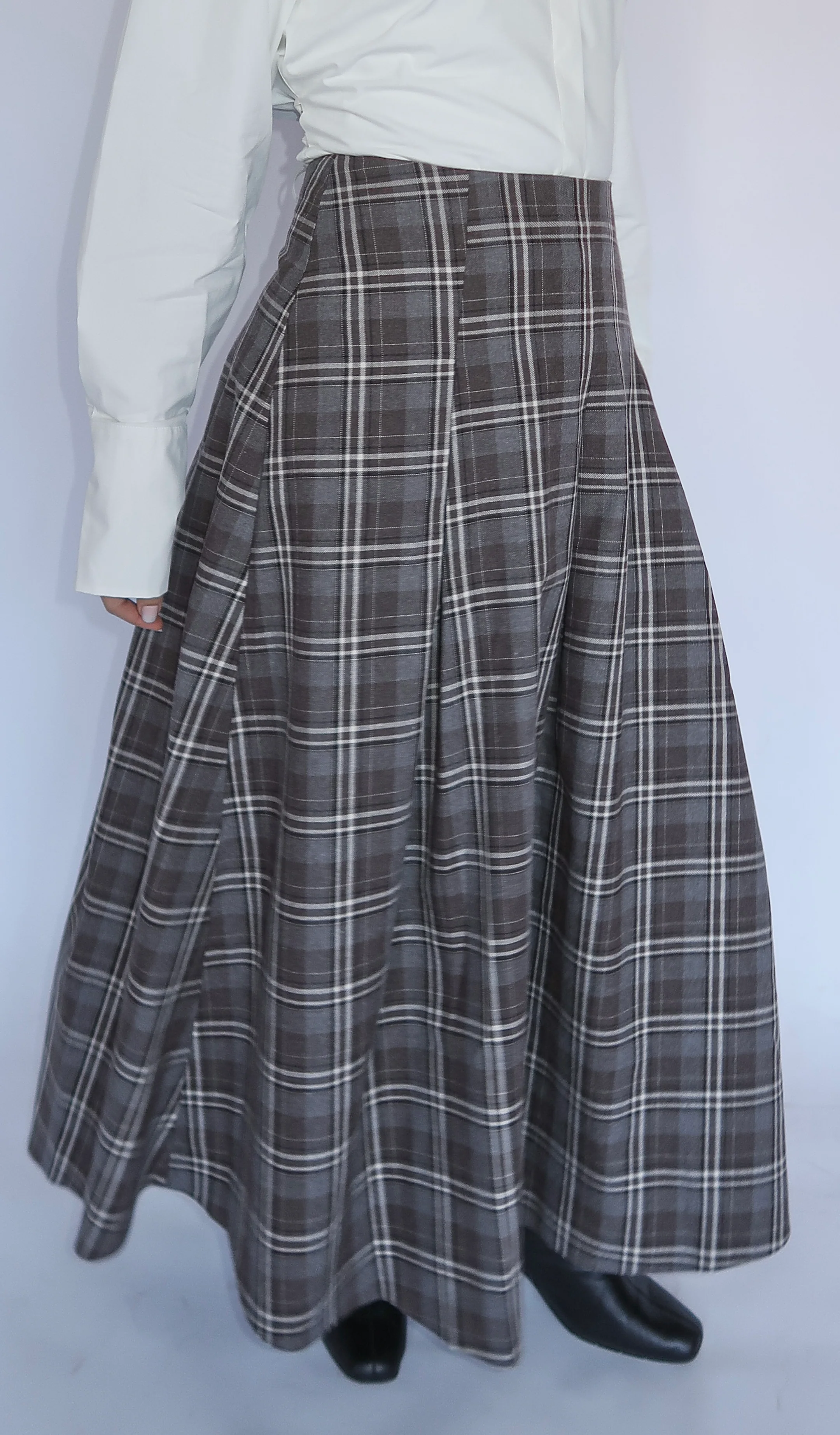 Brown Plaid Flare Skirt - Image 3