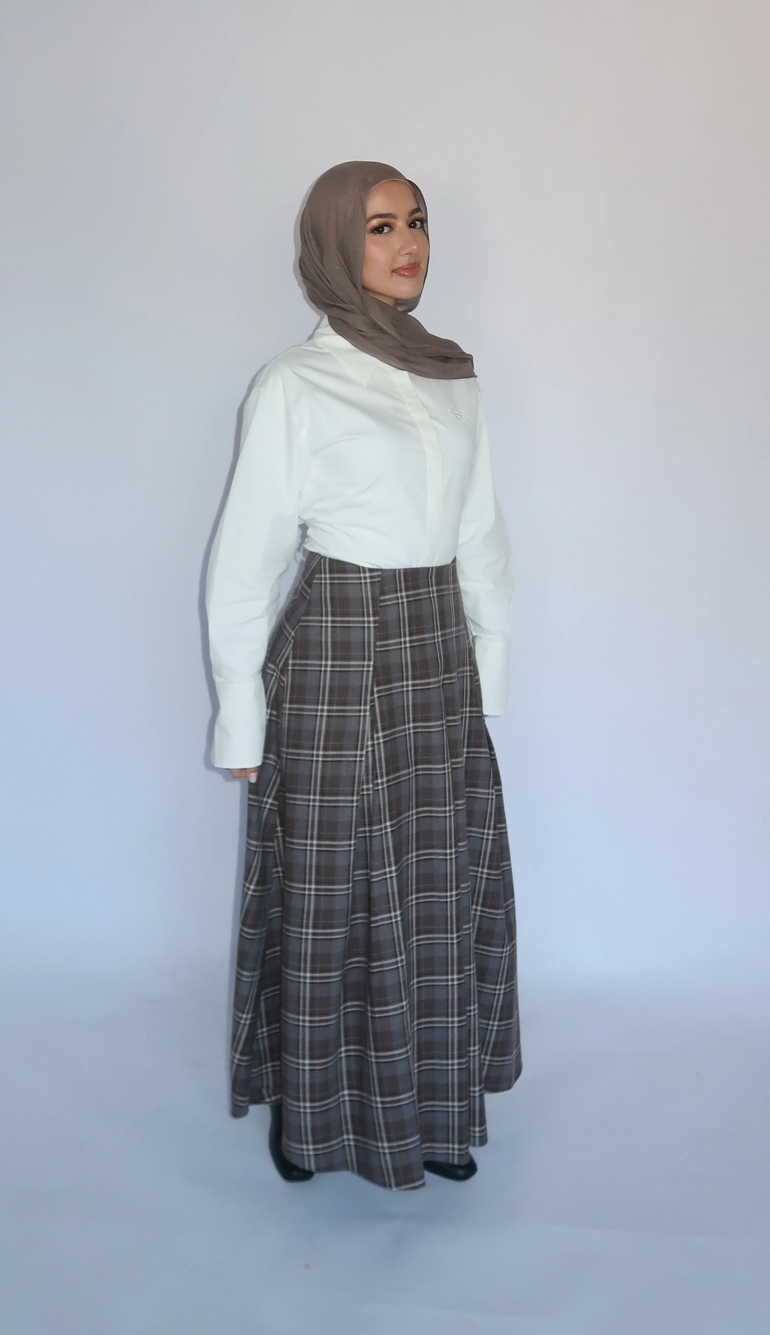 Brown Plaid Flare Skirt - Image 4