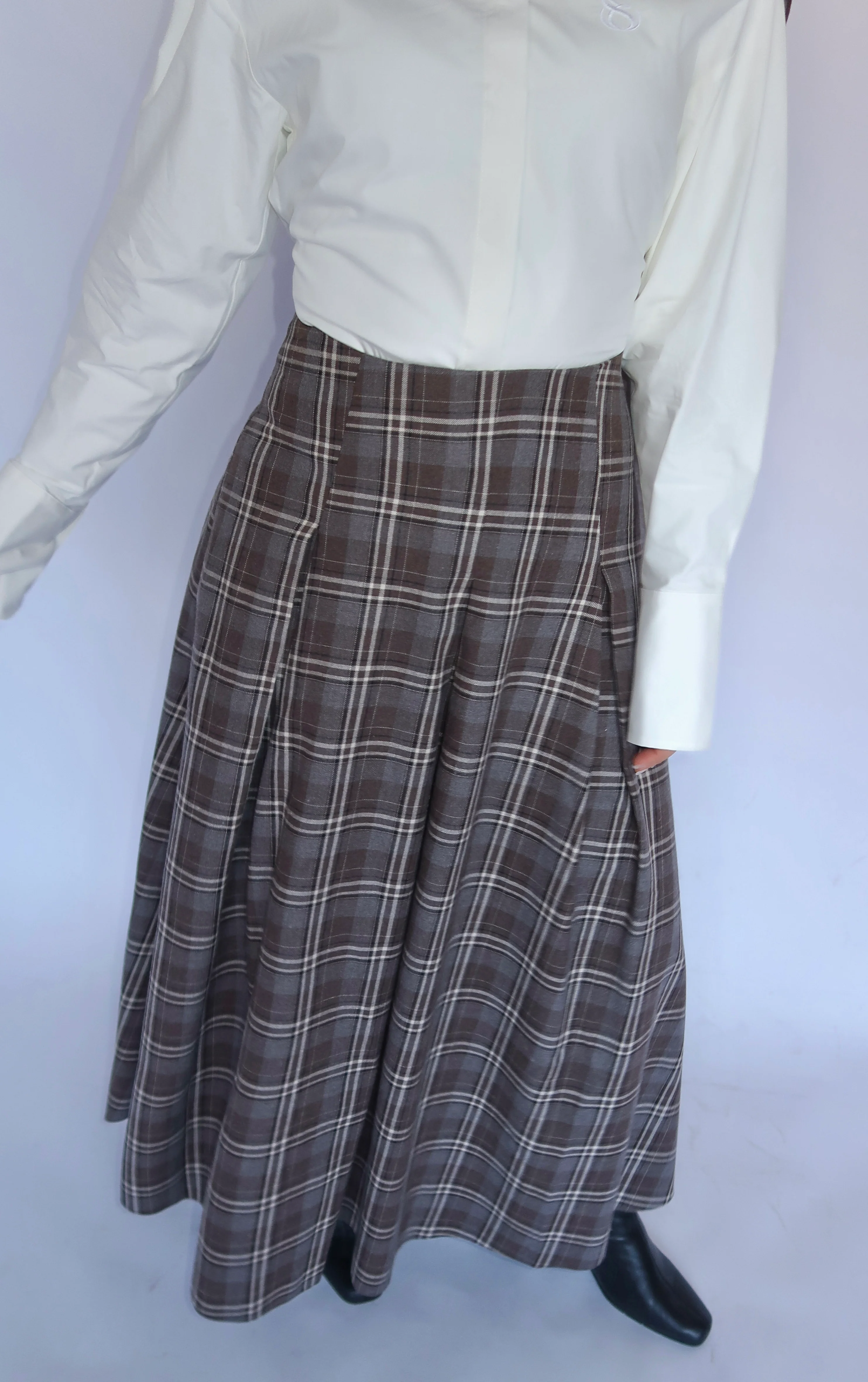 Brown Plaid Flare Skirt - Image 5