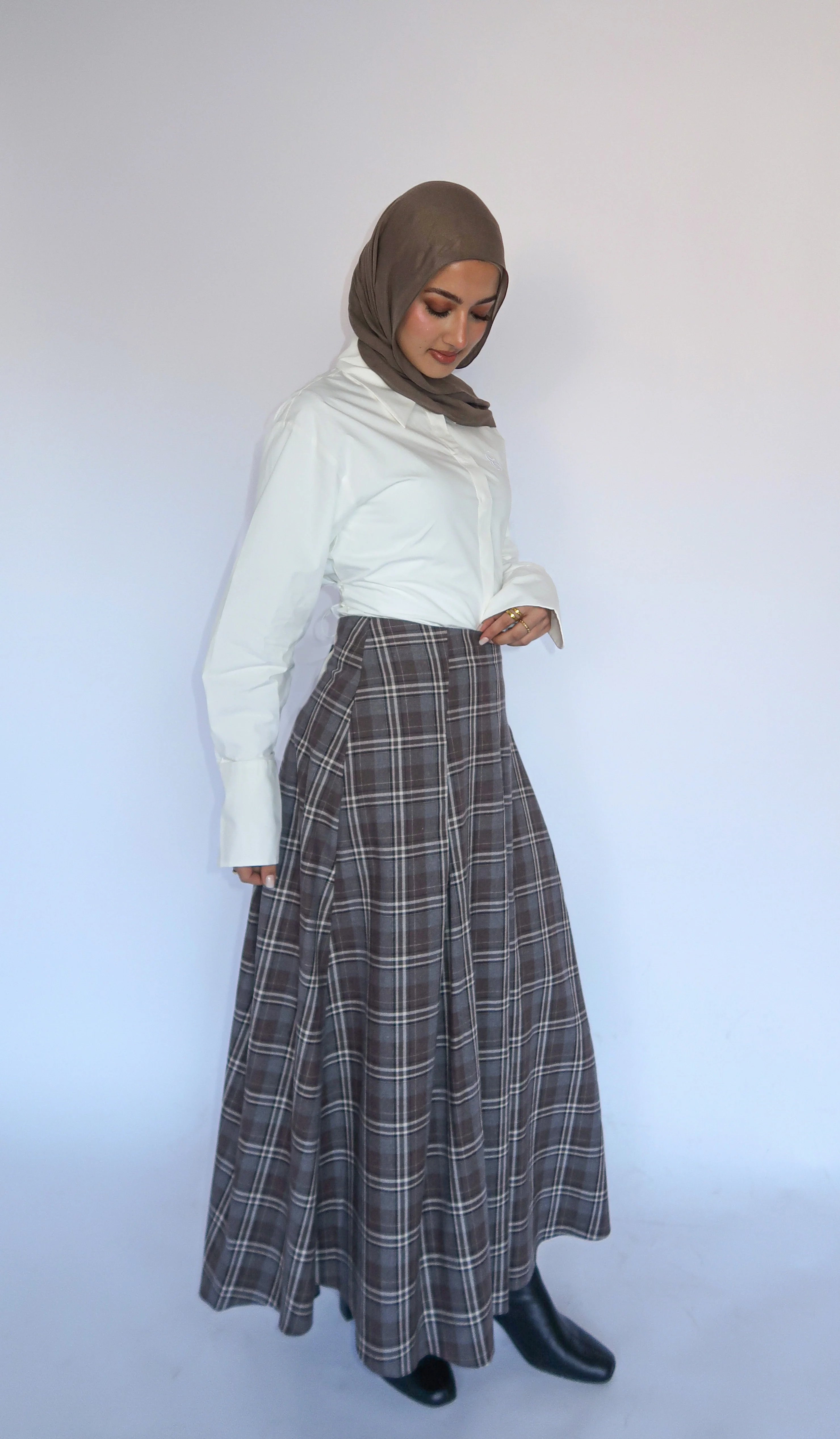 Brown Plaid Flare Skirt - Image 6