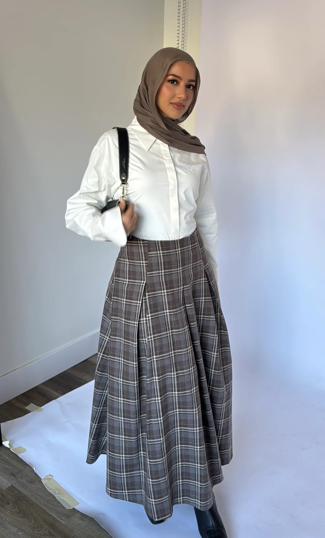 Brown Plaid Flare Skirt - Image 7