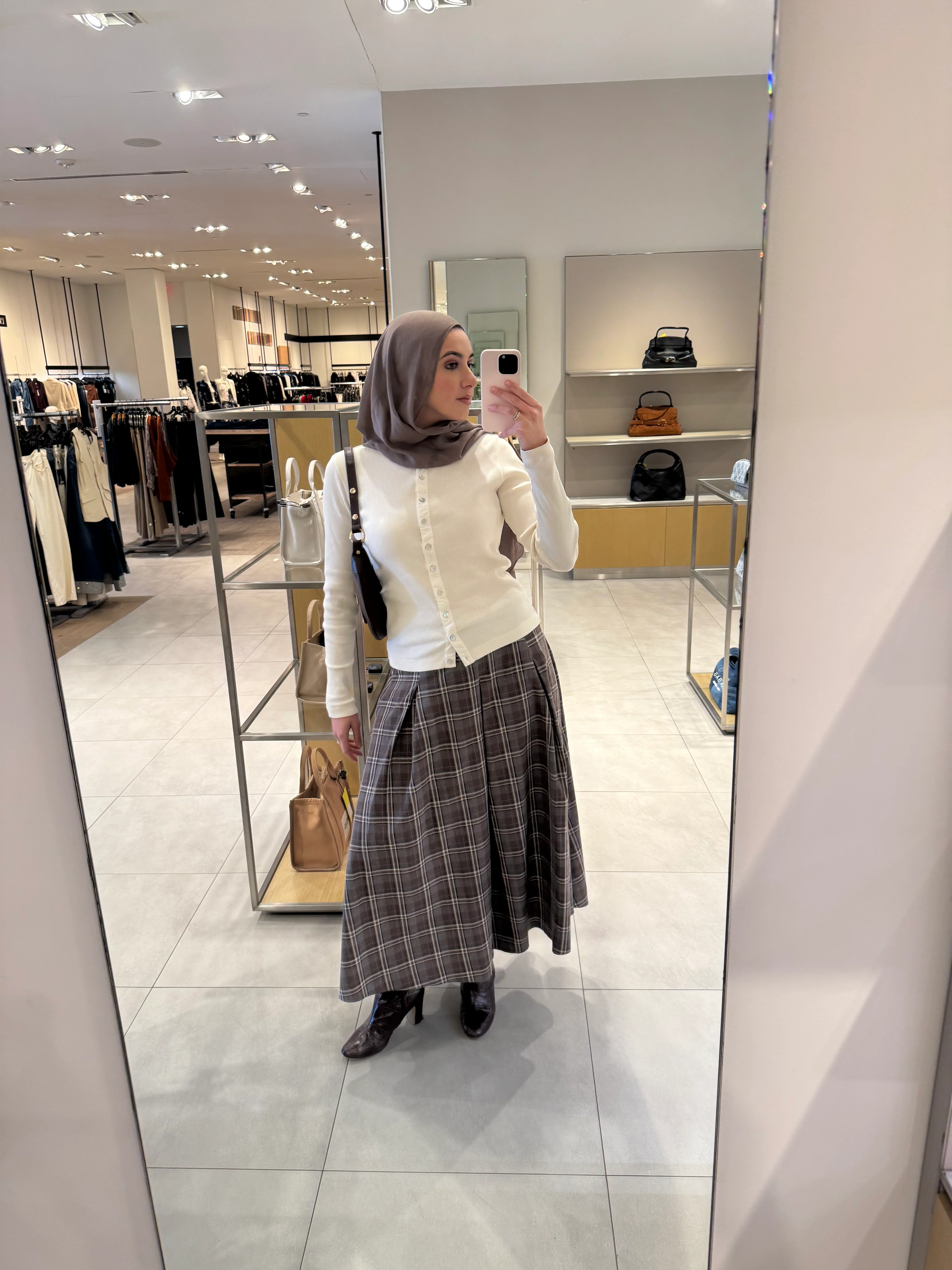 Brown Plaid Flare Skirt - Image 9