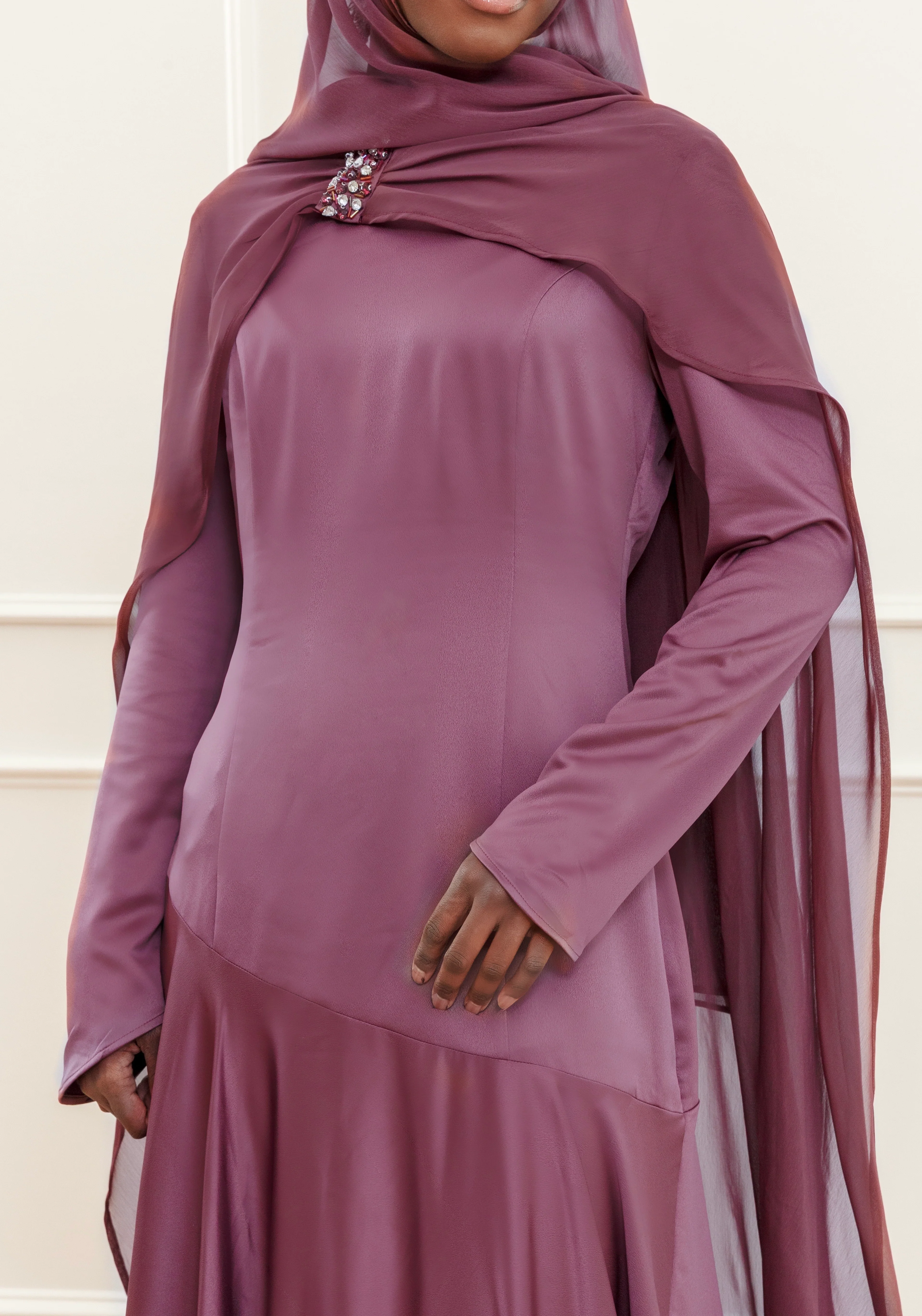 Plum Embellished Chiffon Cape Gown- Final Sale - Image 5