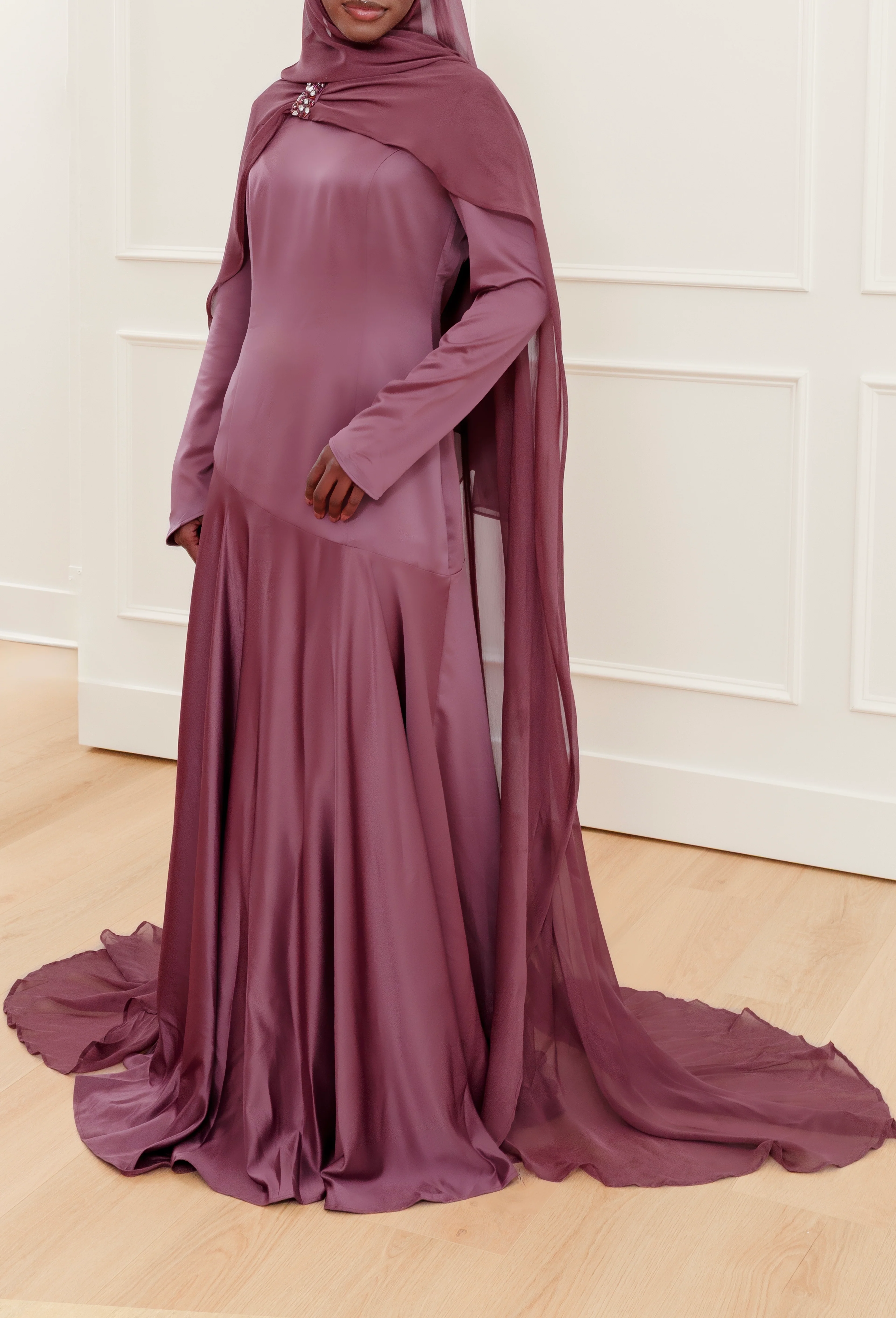Plum Embellished Chiffon Cape Gown- Final Sale - Image 6
