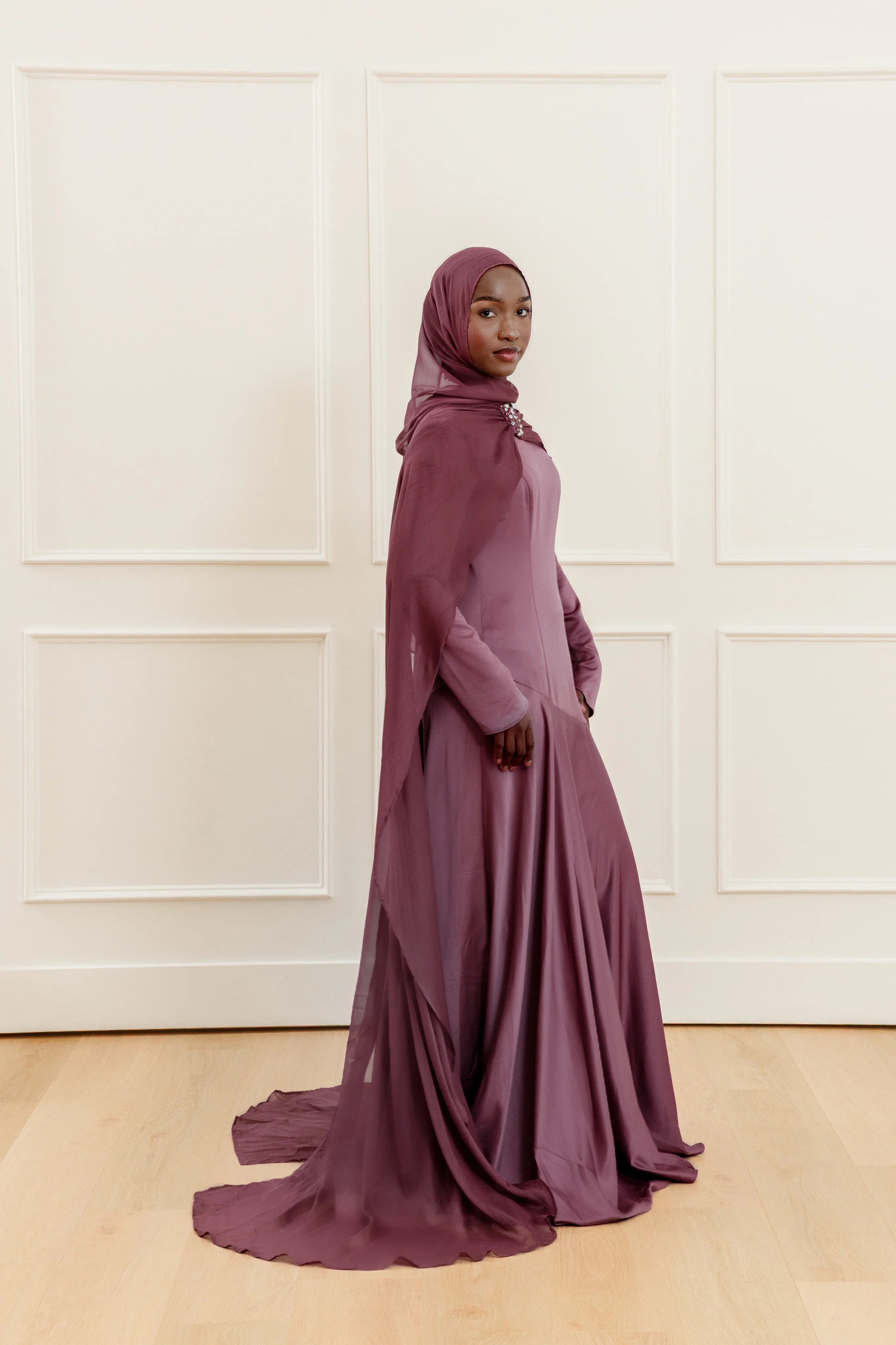 Plum Embellished Chiffon Cape Gown- Final Sale - Image 7