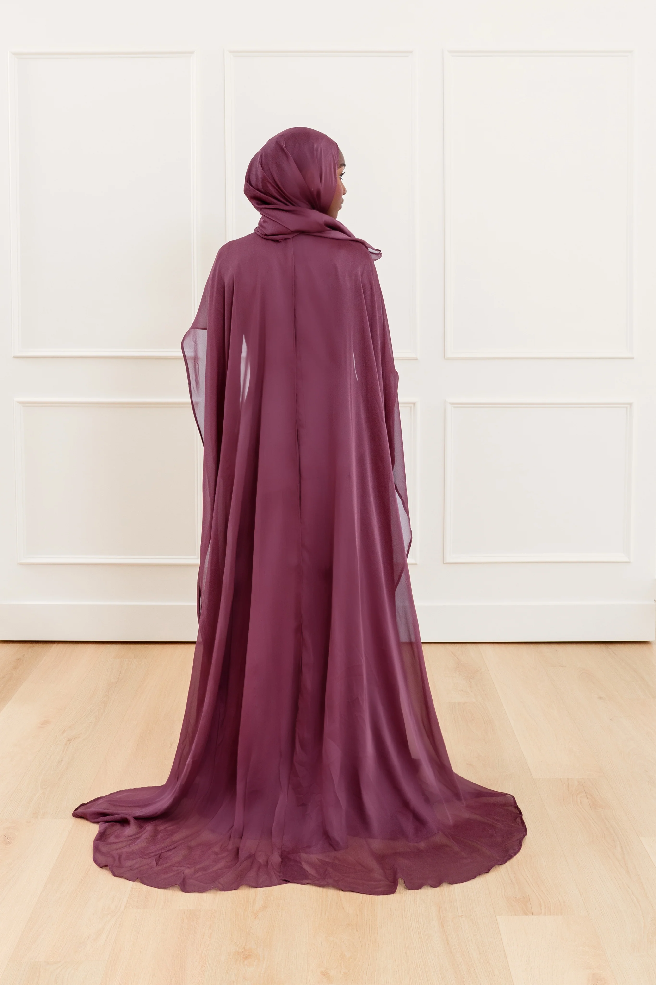 Plum Embellished Chiffon Cape Gown- Final Sale - Image 8