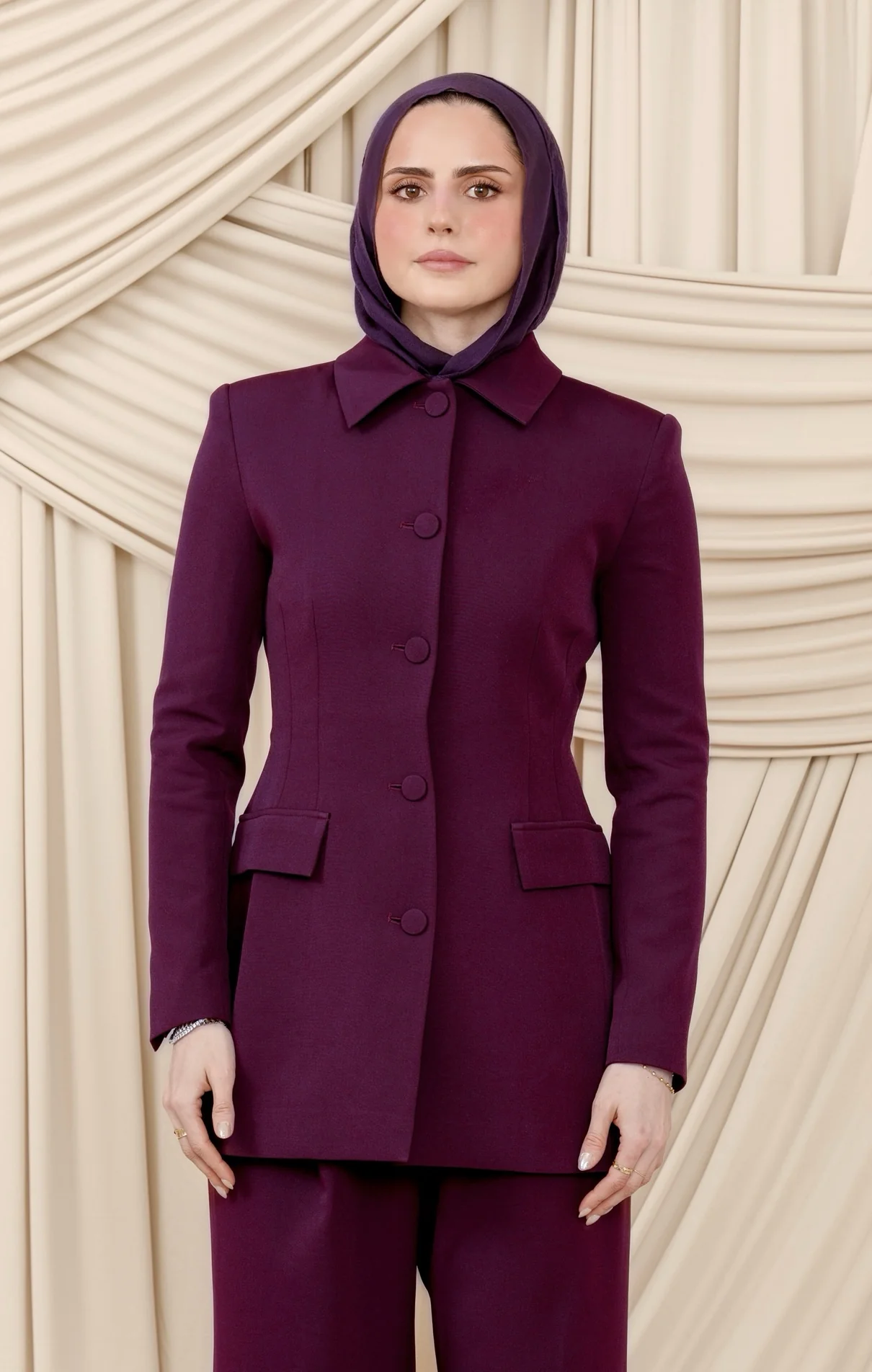 Plum Peplum Buttoned Blazer - Image 2