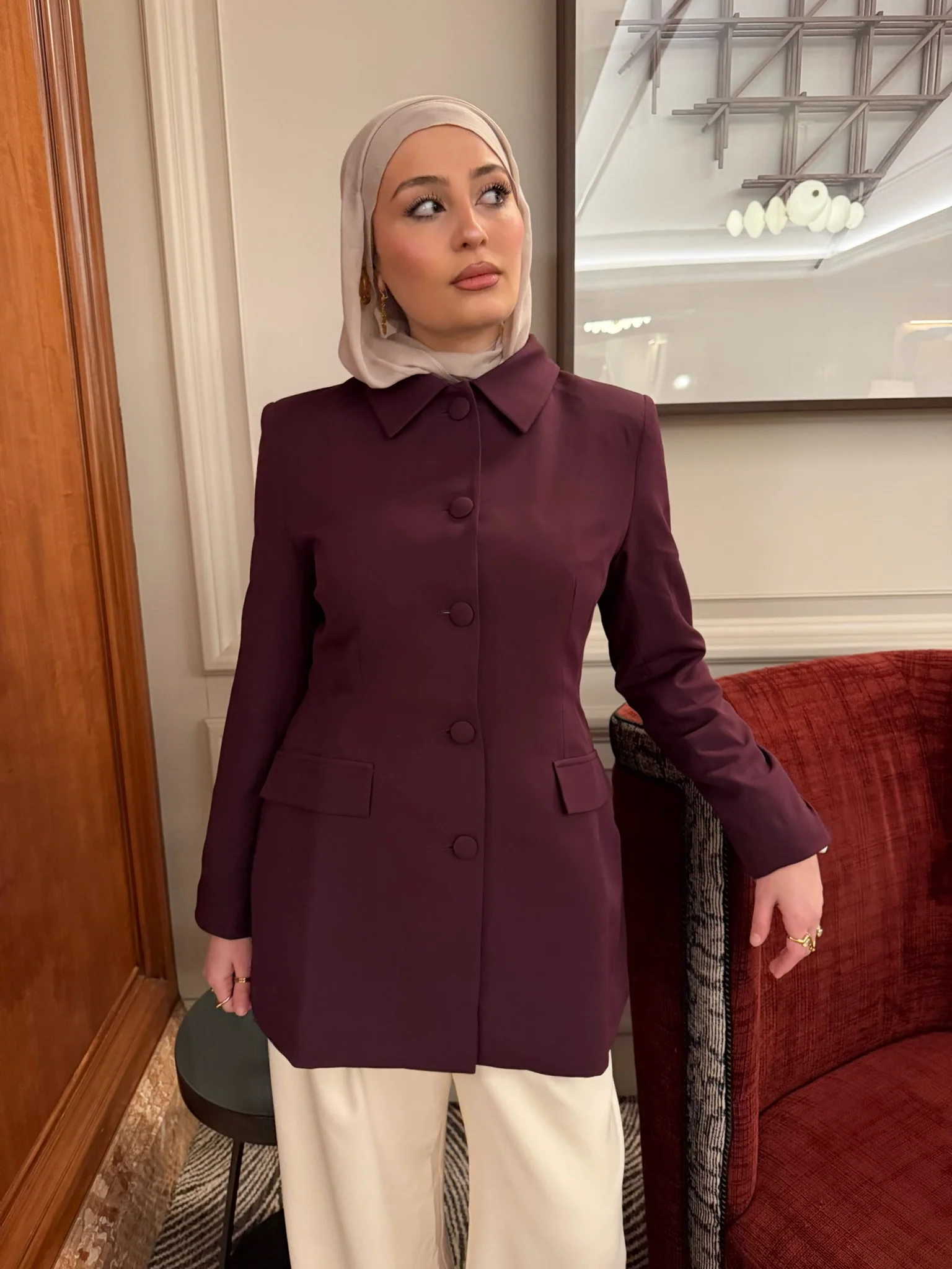 Plum Peplum Buttoned Blazer - Image 8