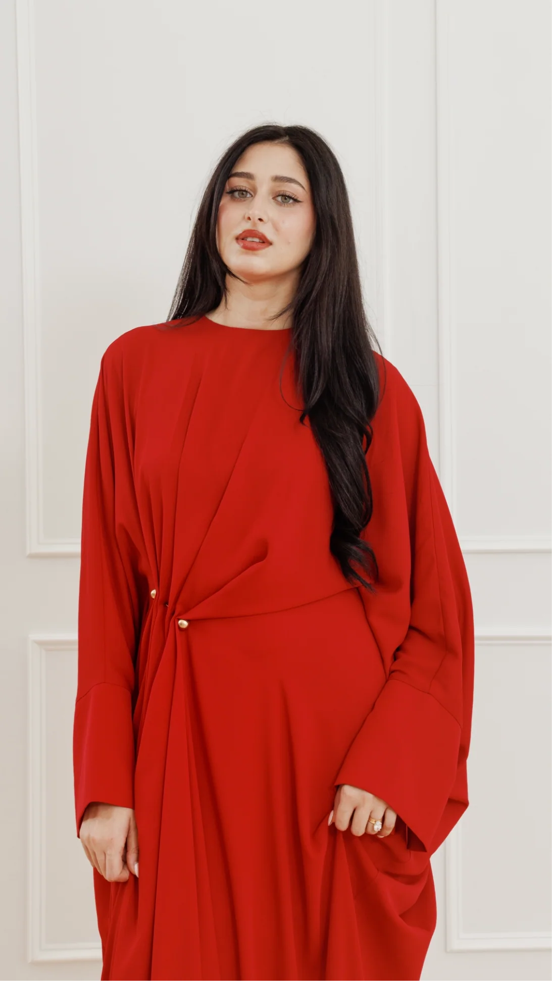 Red Draped Hardware Kaftan - Image 4