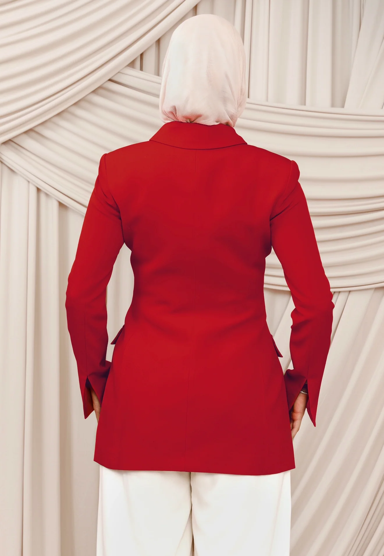 Red Peplum Buttoned Blazer - Image 7