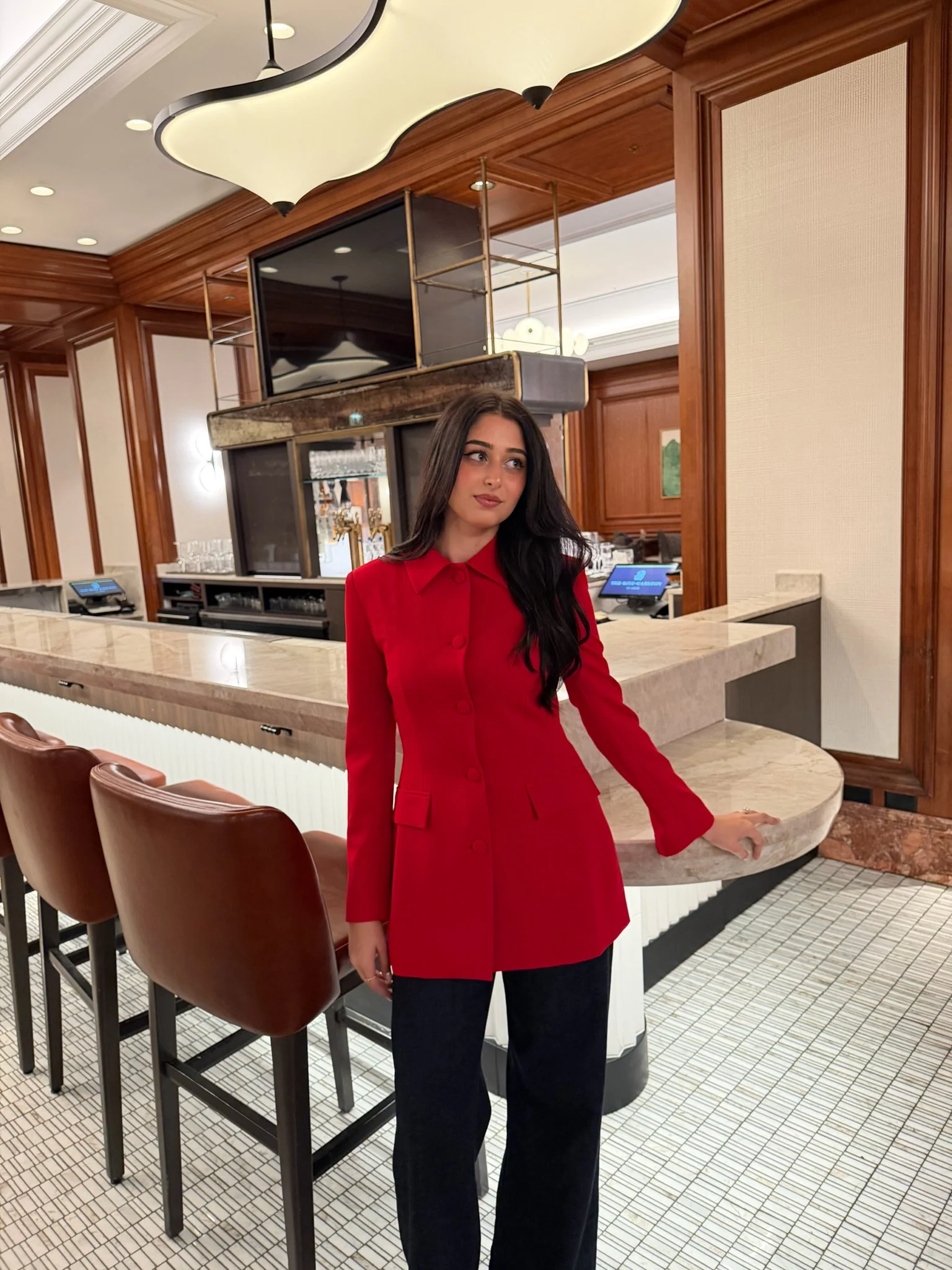 Red Peplum Buttoned Blazer - Image 9