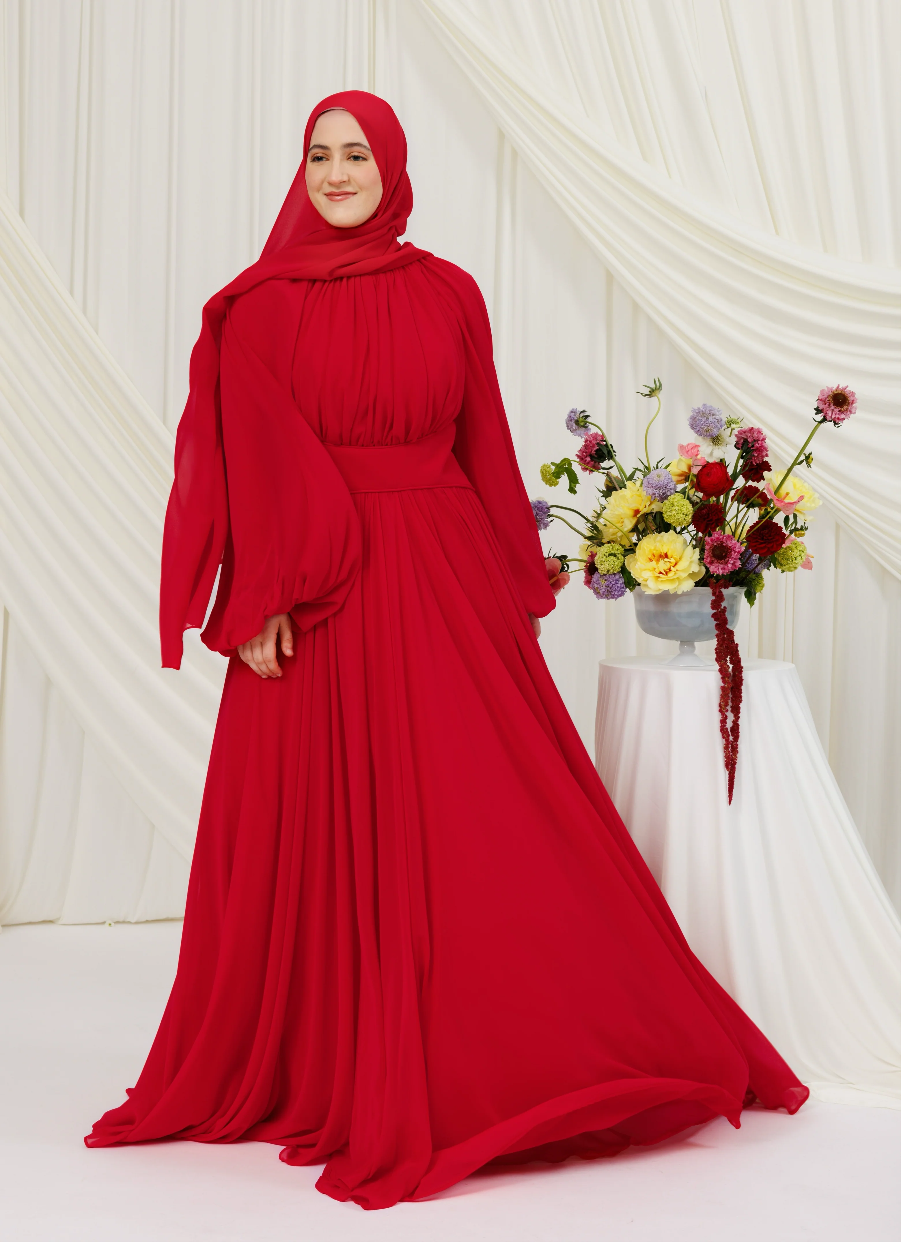 Red Structured Belt Gown- Final Sale - Image 3