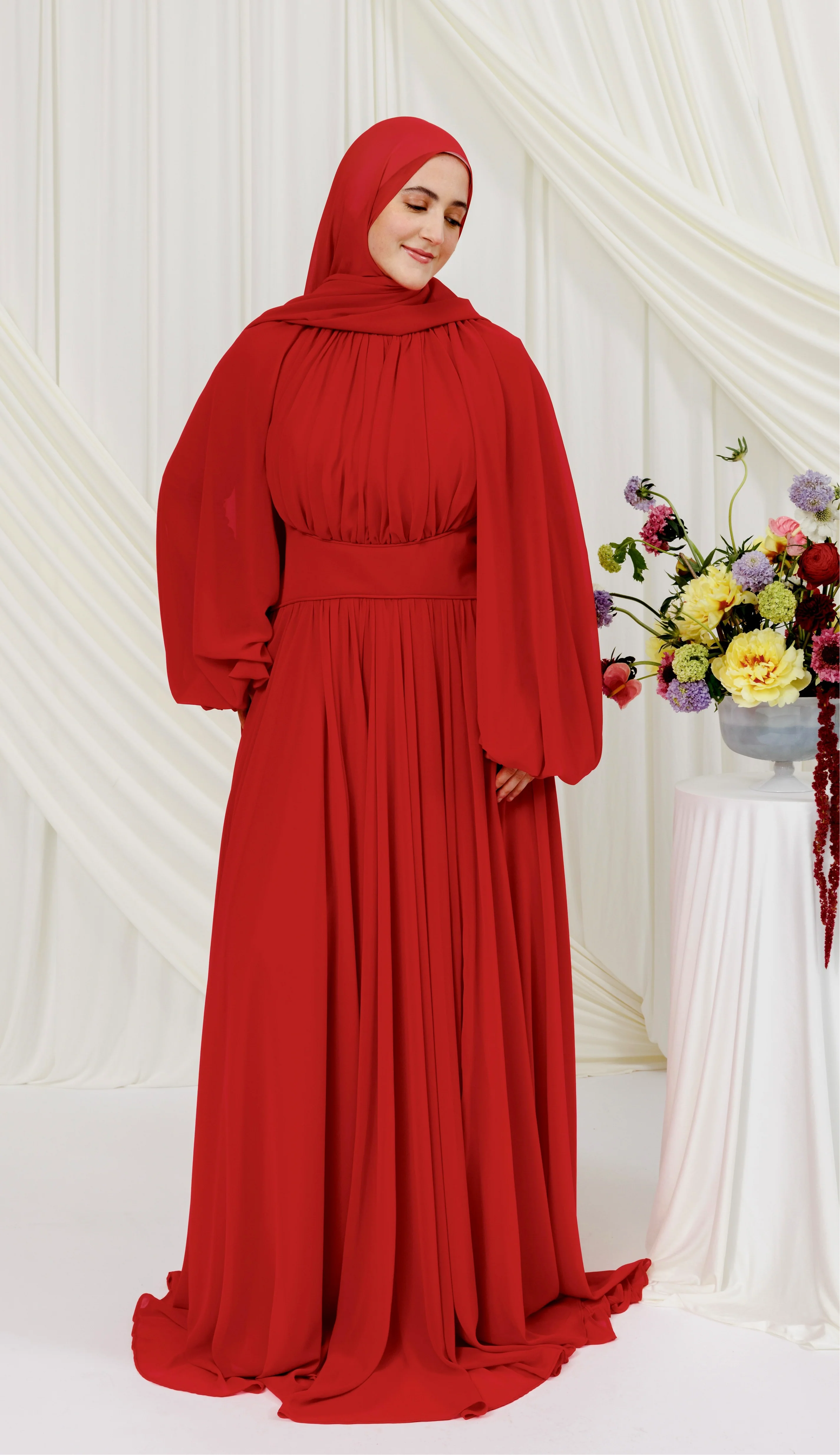 Red Structured Belt Gown- Final Sale - Image 5