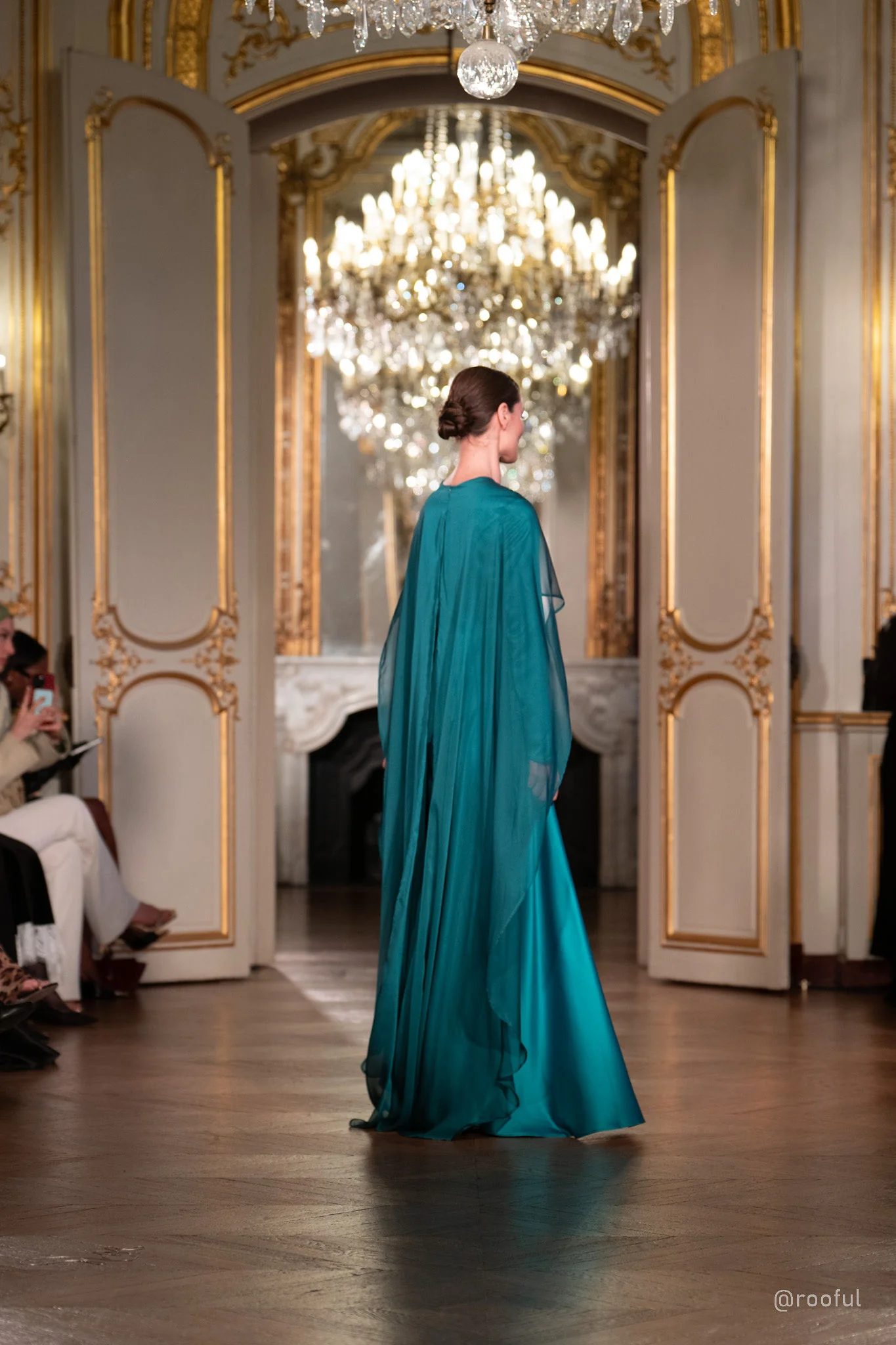 Teal Embellished Chiffon Cape Gown- Final Sale - Image 3