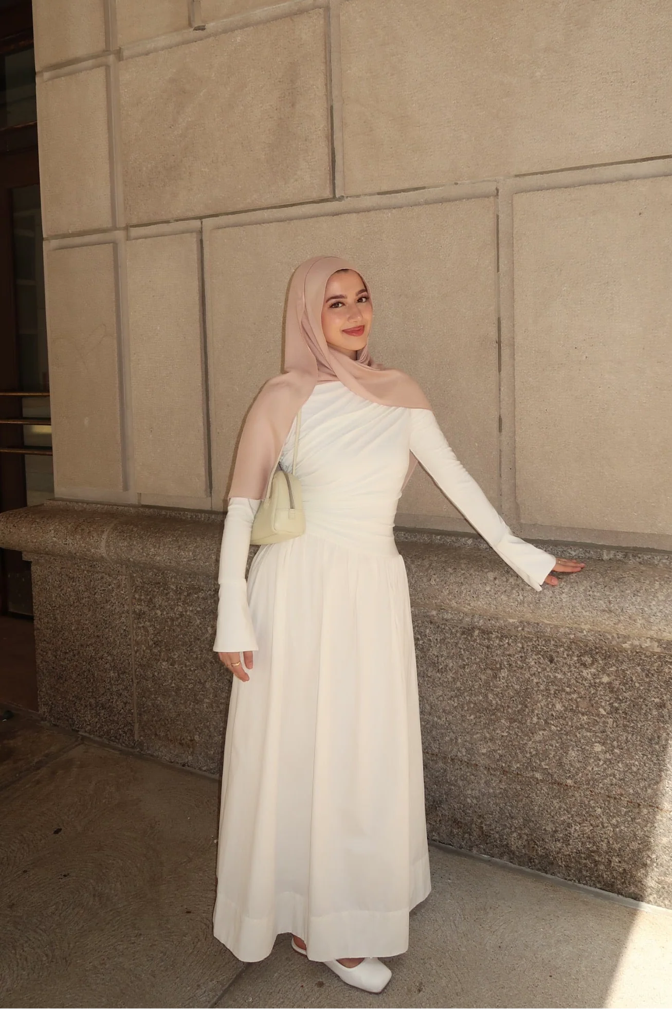 White Asymmetric Draped Dress