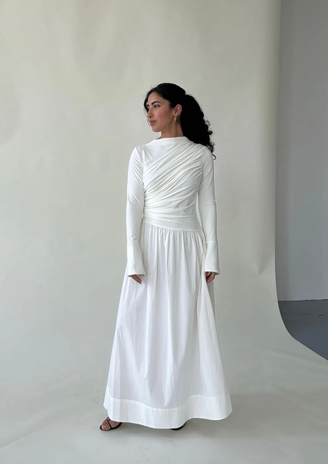 White Asymmetric Draped Dress - Image 5
