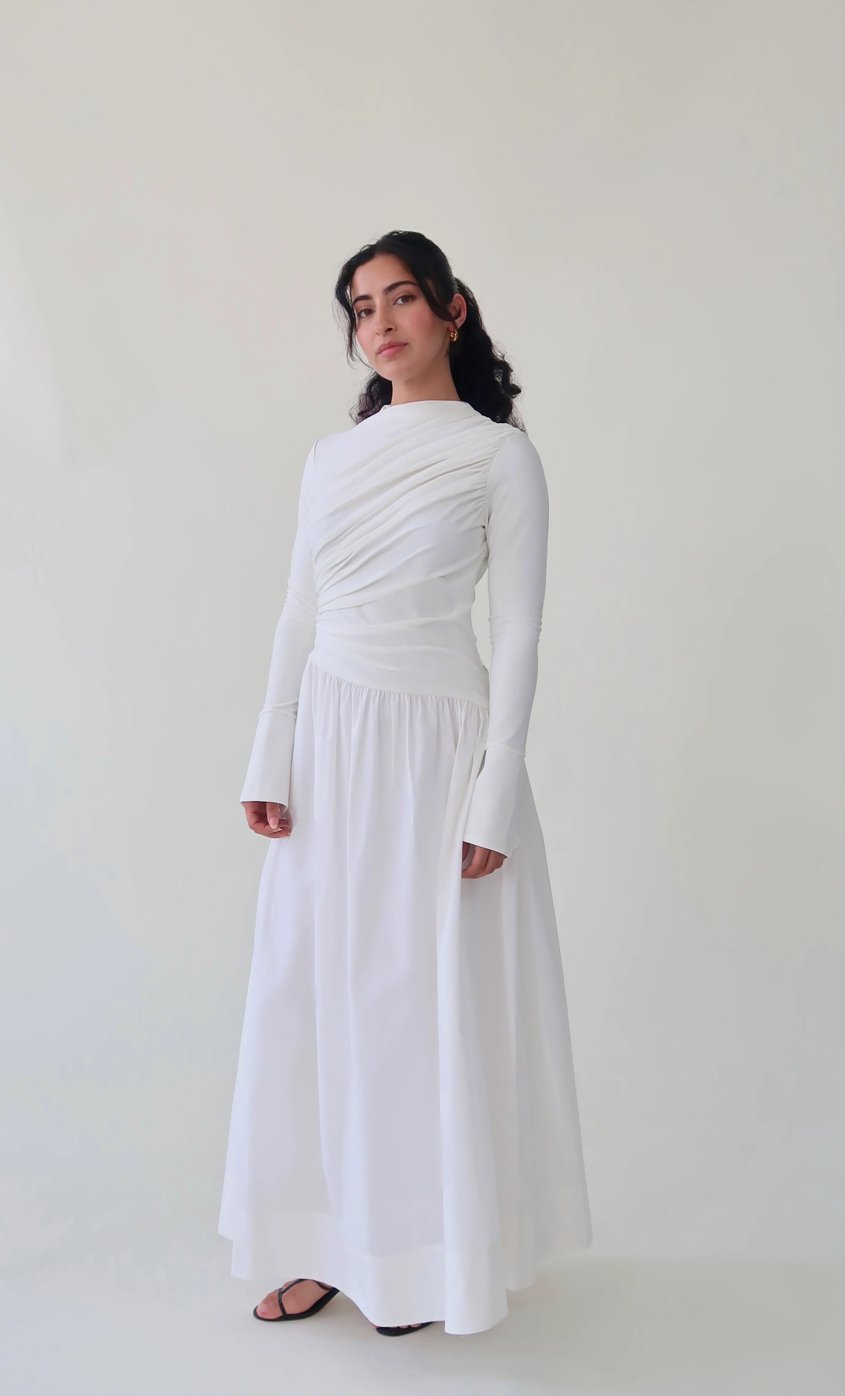 White Asymmetric Draped Dress - Image 6
