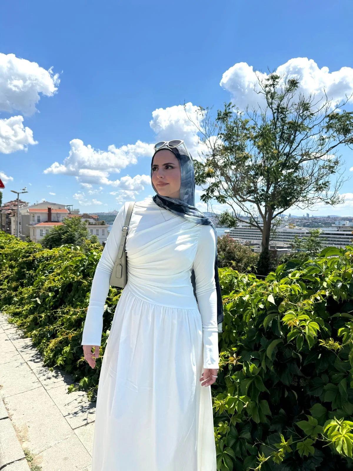 White Asymmetric Draped Dress - Image 8