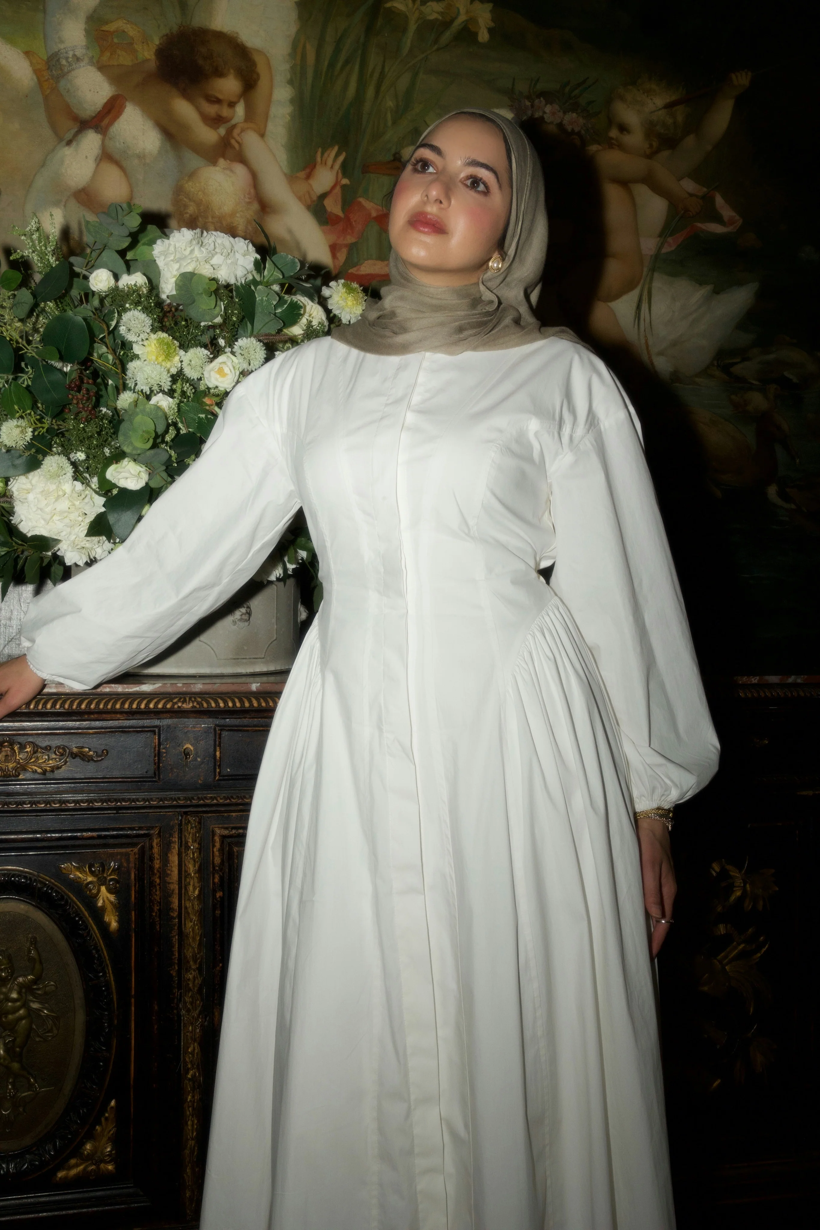 White Cinched Buttoned Dress - Image 10