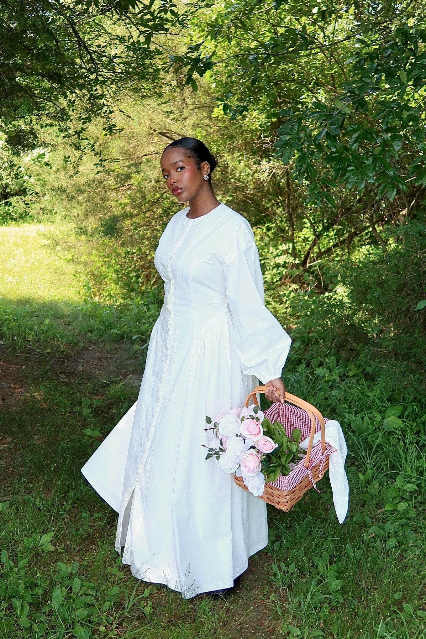 White Cinched Buttoned Dress - Image 3