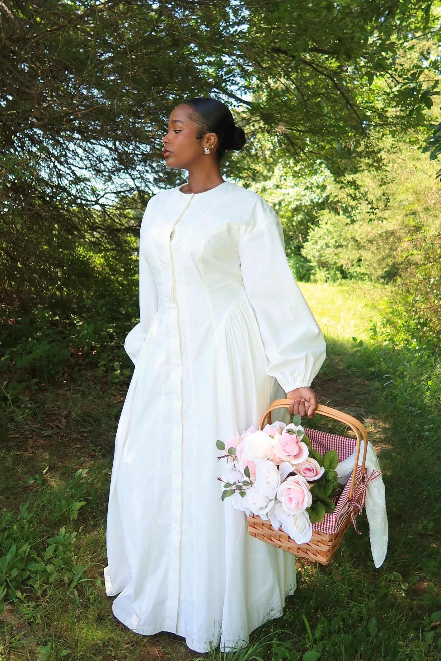 White Cinched Buttoned Dress - Image 5