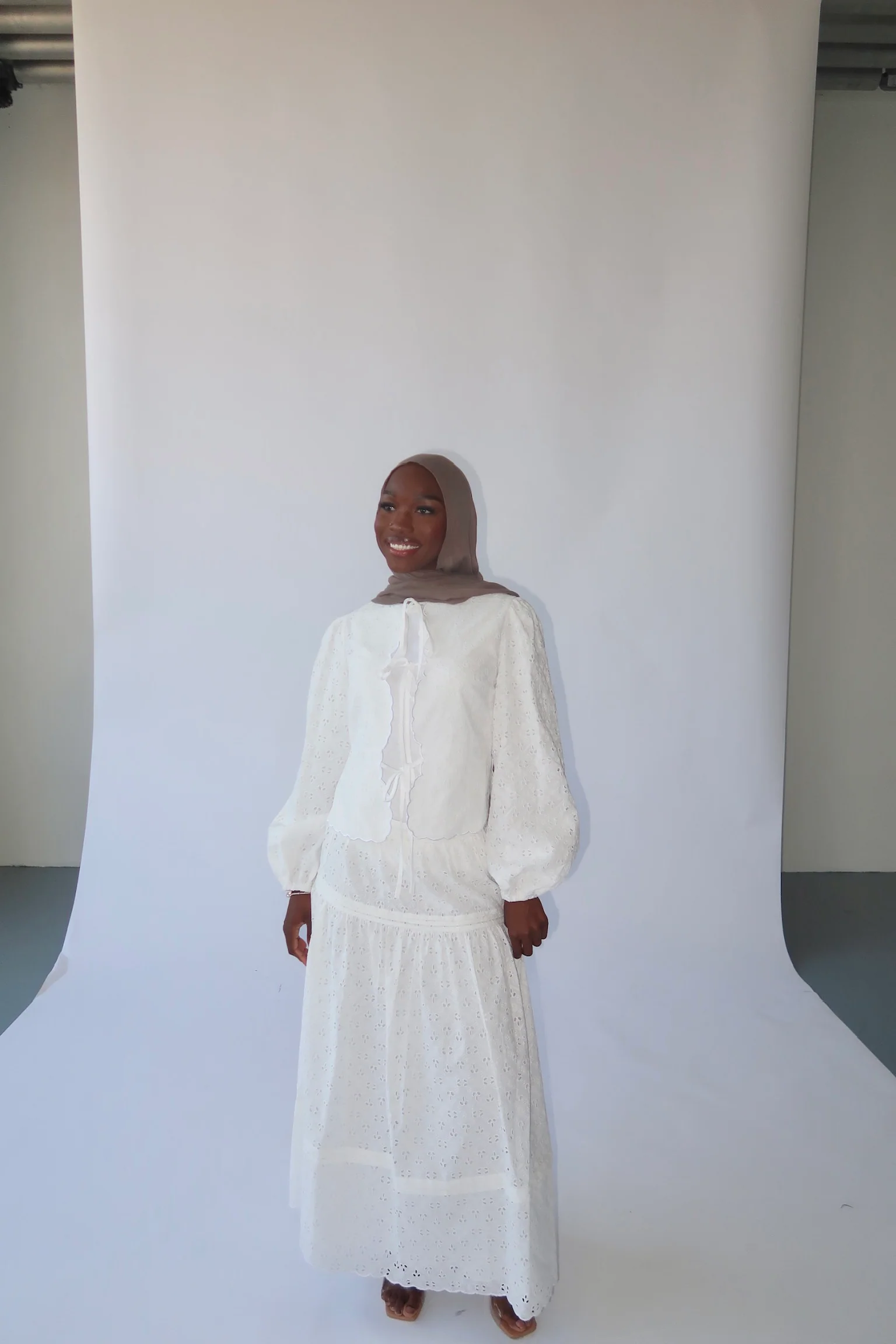 White Cotton Eyelet Lace Top & Maxi Skirt Set - Image 4