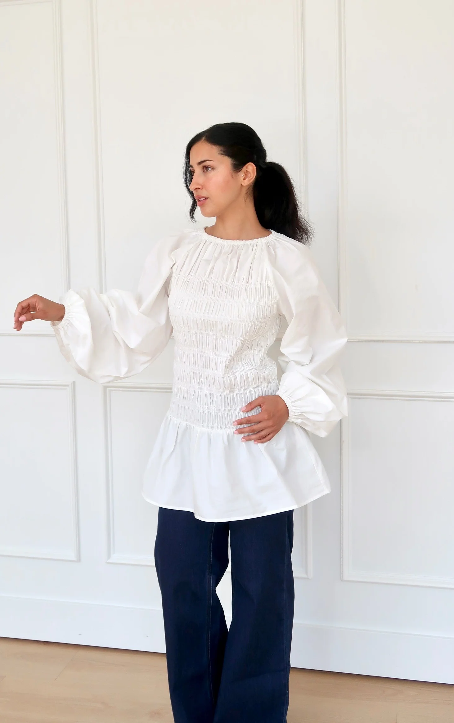 White Cotton Smocked Tunic
