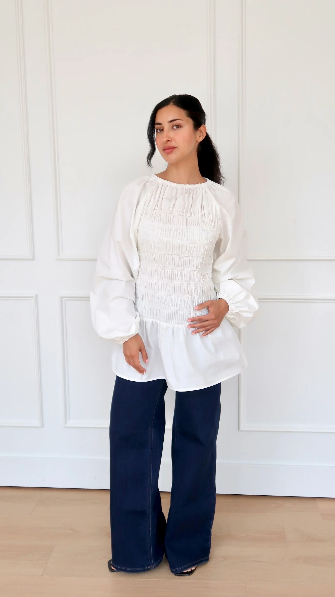 White Cotton Smocked Tunic - Image 2